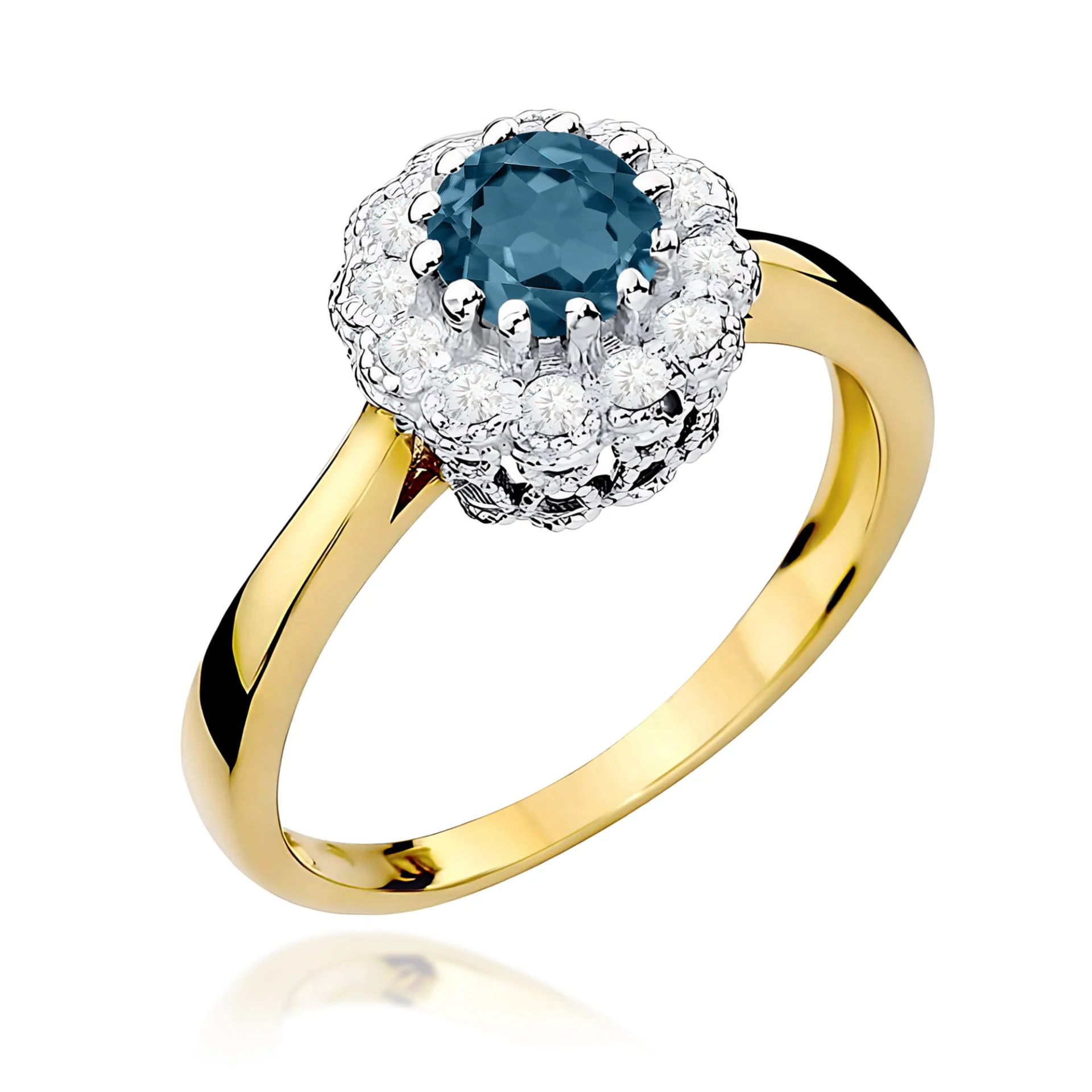 Pierścionek W0284 - Złoto Żółte, 585, Topaz London Blue