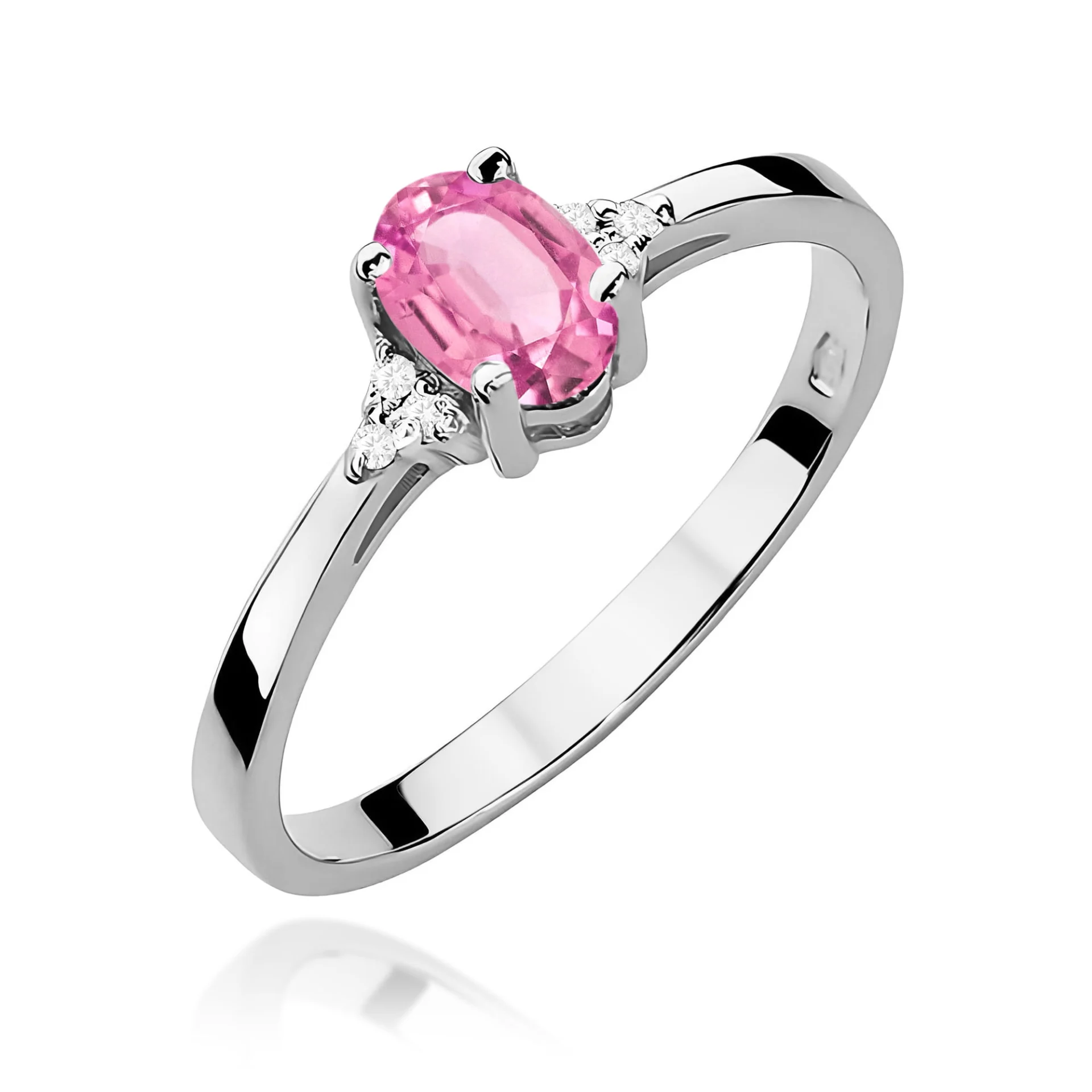 Pierścionek W0301 - Złoto Białe, 585, Różowy Topaz