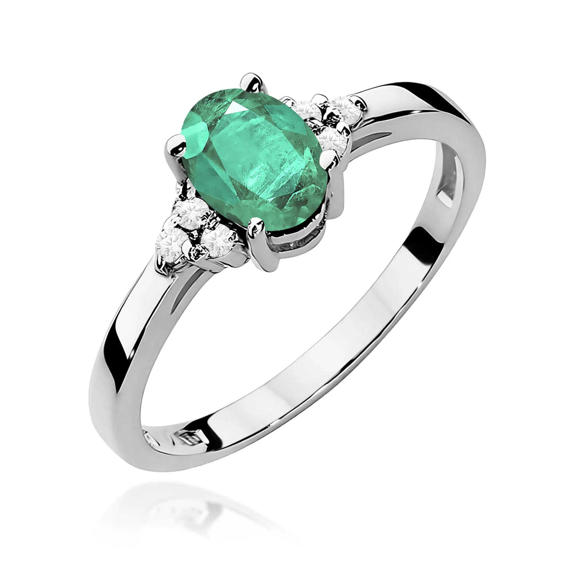 Pierścionek W0308 - Złoto Białe, 585, Szmaragd