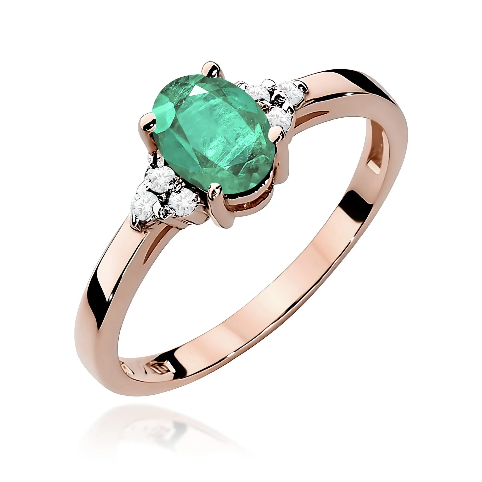 Pierścionek W0308 - Złoto Różowe, 585, Szmaragd