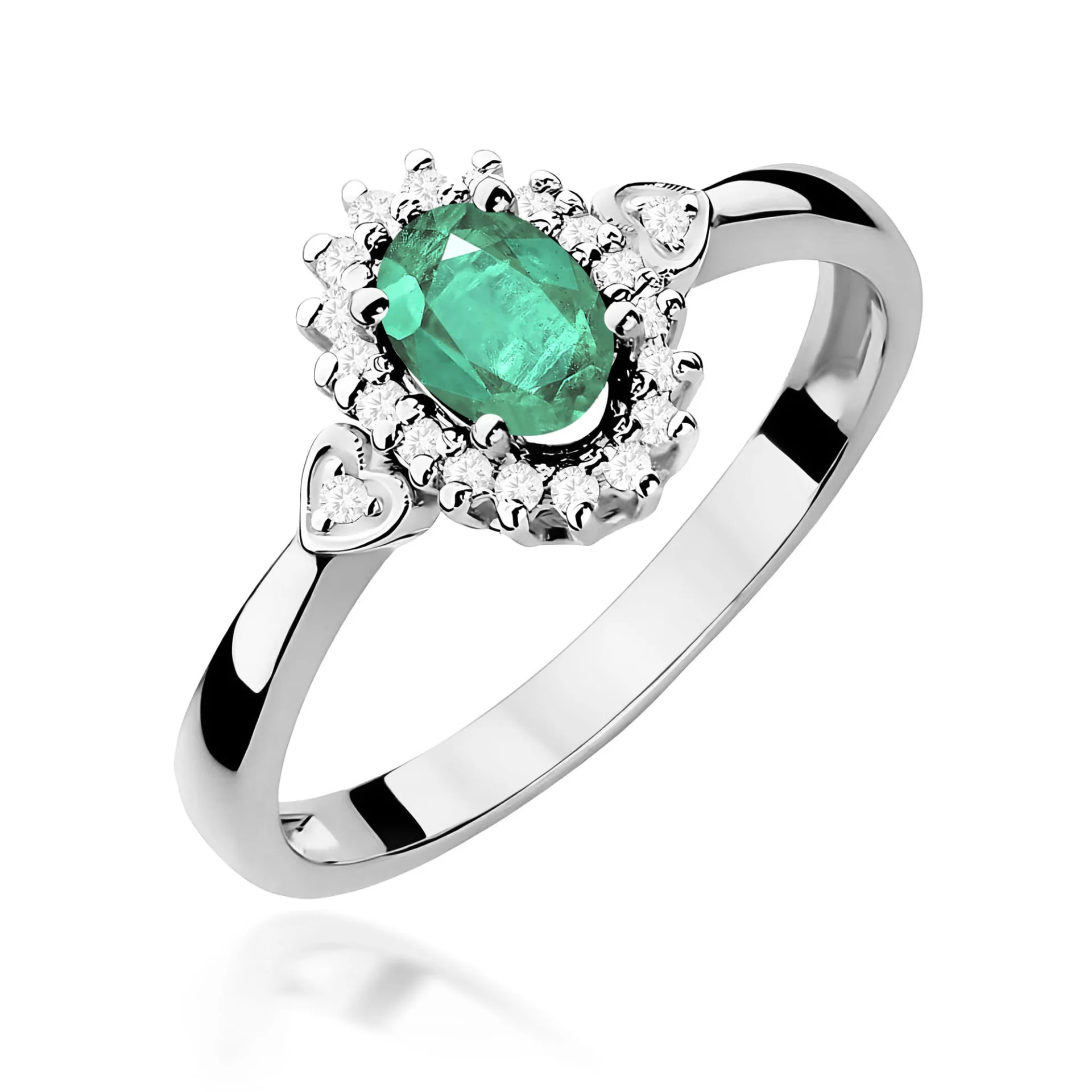 Pierścionek W0312 - Złoto Białe, 585, Szmaragd