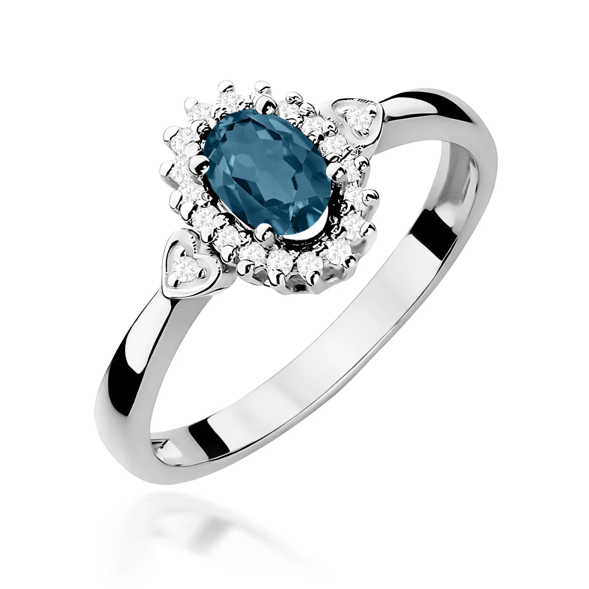 Pierścionek W0312 - Złoto Białe, 585, Topaz London Blue
