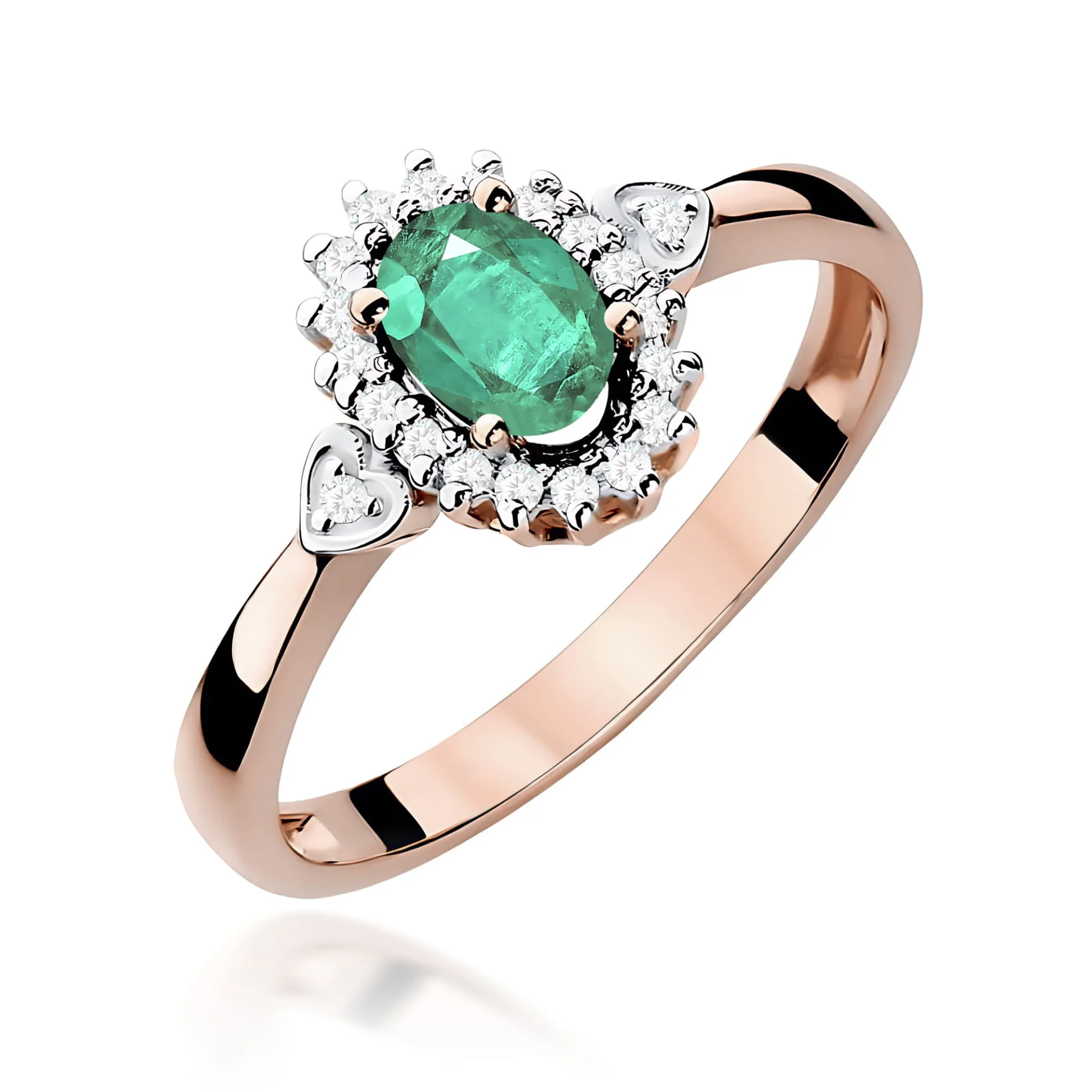 Pierścionek W0312 - Złoto Różowe, 585, Szmaragd
