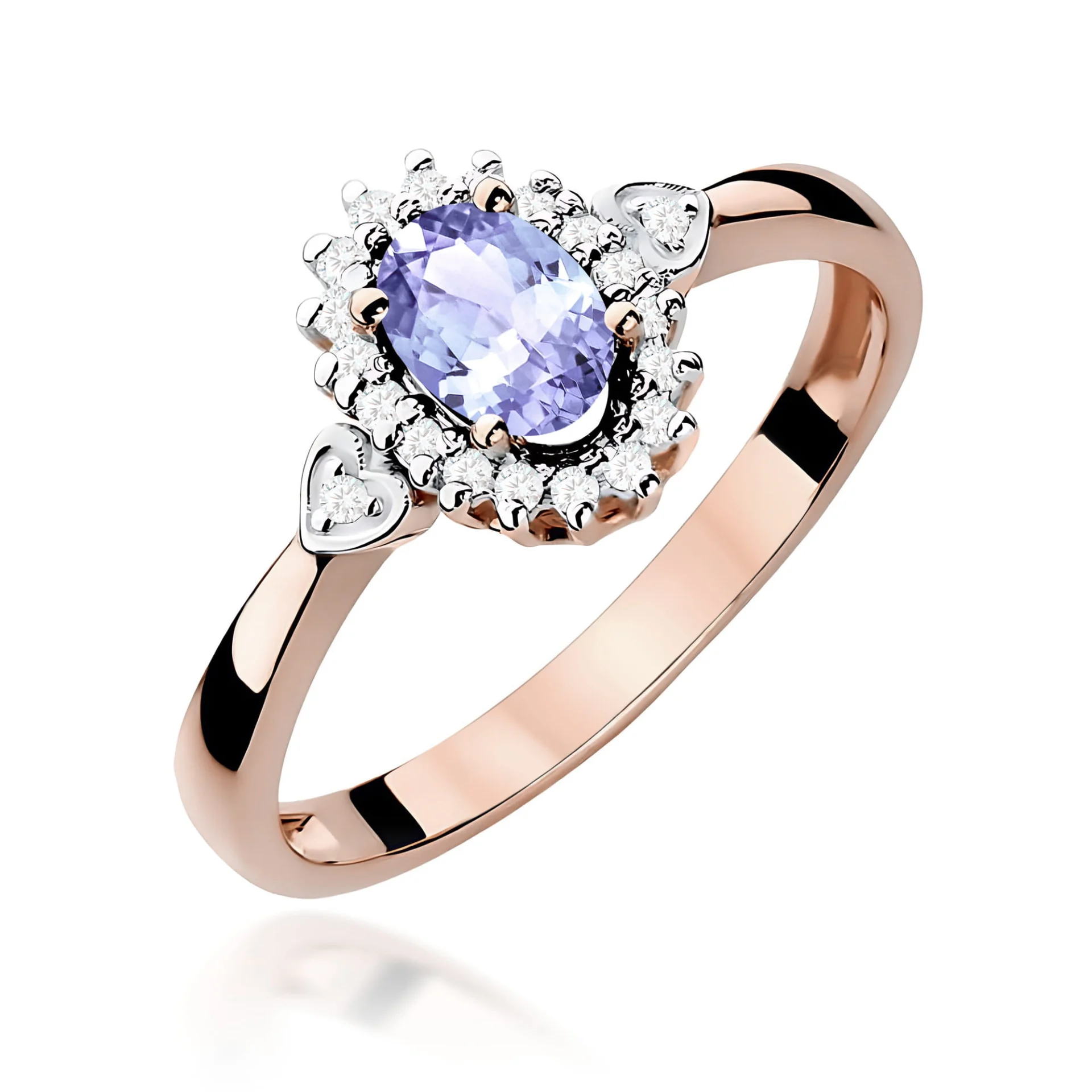 Pierścionek W0312 - Złoto Różowe, 585, Tanzanit
