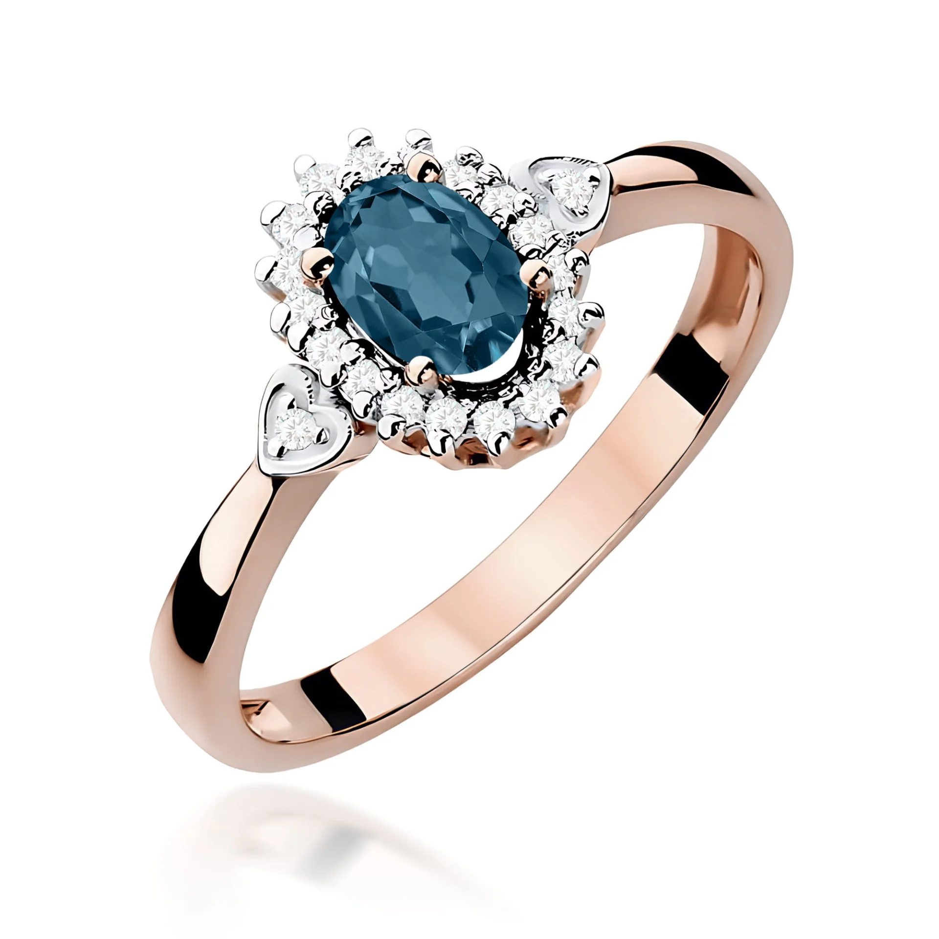 Pierścionek W0312 - Złoto Różowe, 585, Topaz London Blue