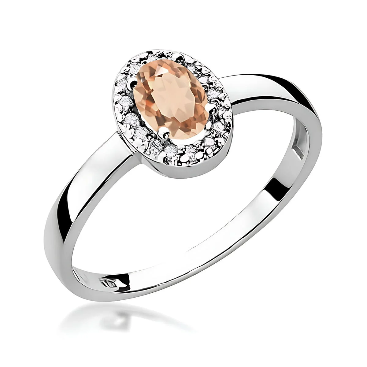 Pierścionek W0330 - Złoto Białe, 585, Morganit, Diament