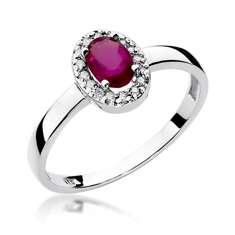 Pierścionek W0330 - Złoto Białe, 585, Rubin, Diament