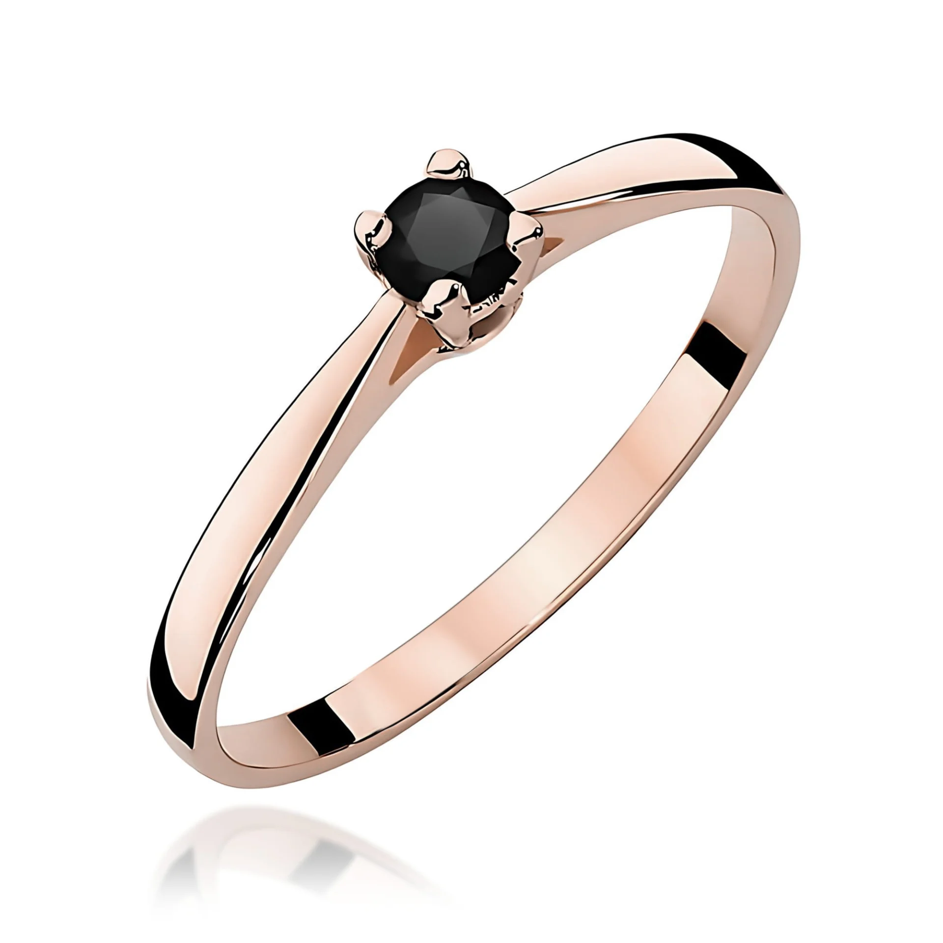 Pierścionek W0335 - Złoto Różowe, 585, Czarny Diament, 0.20ct