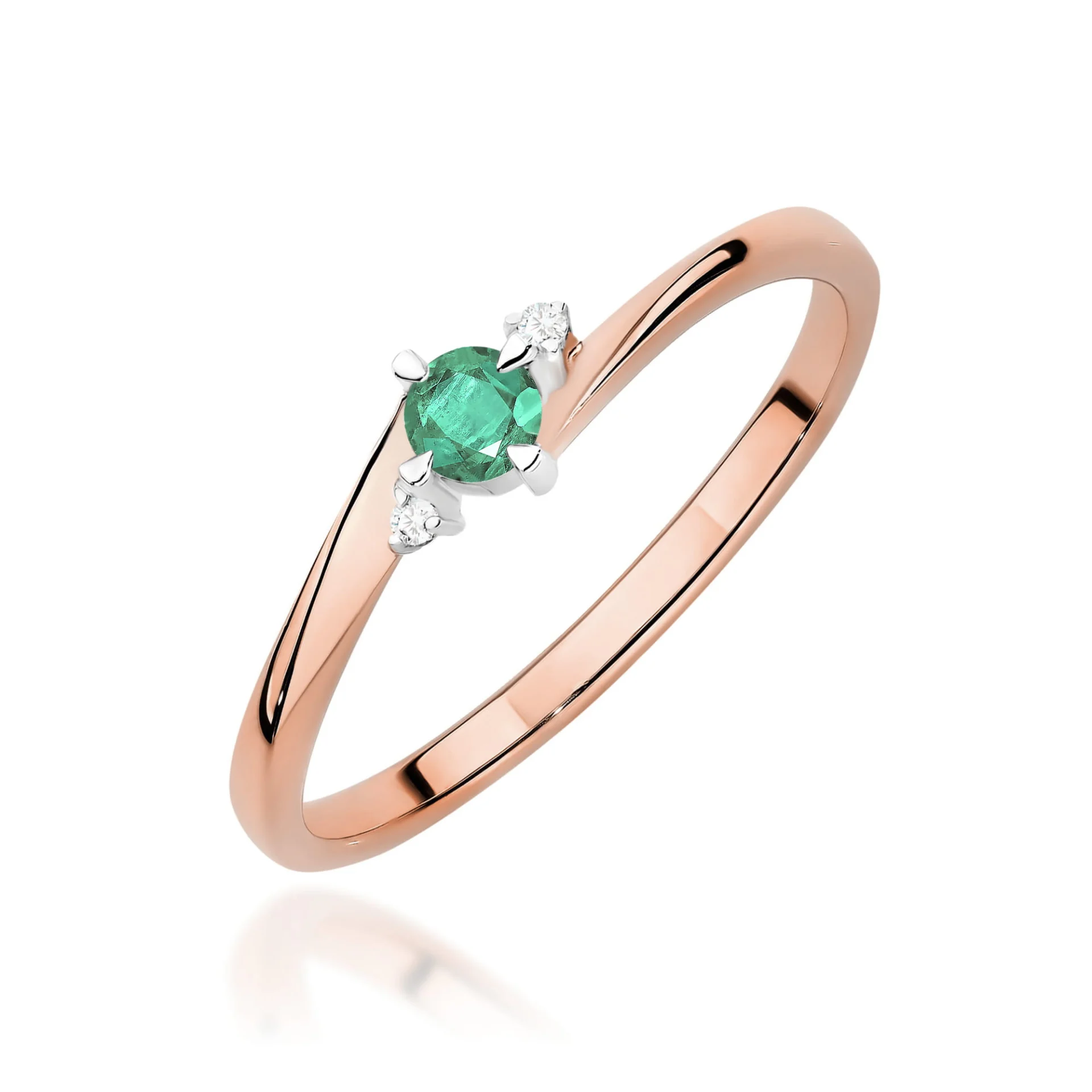 Pierścionek W0346 - Złoto Różowe, 585, Szmaragd, 0.15ct