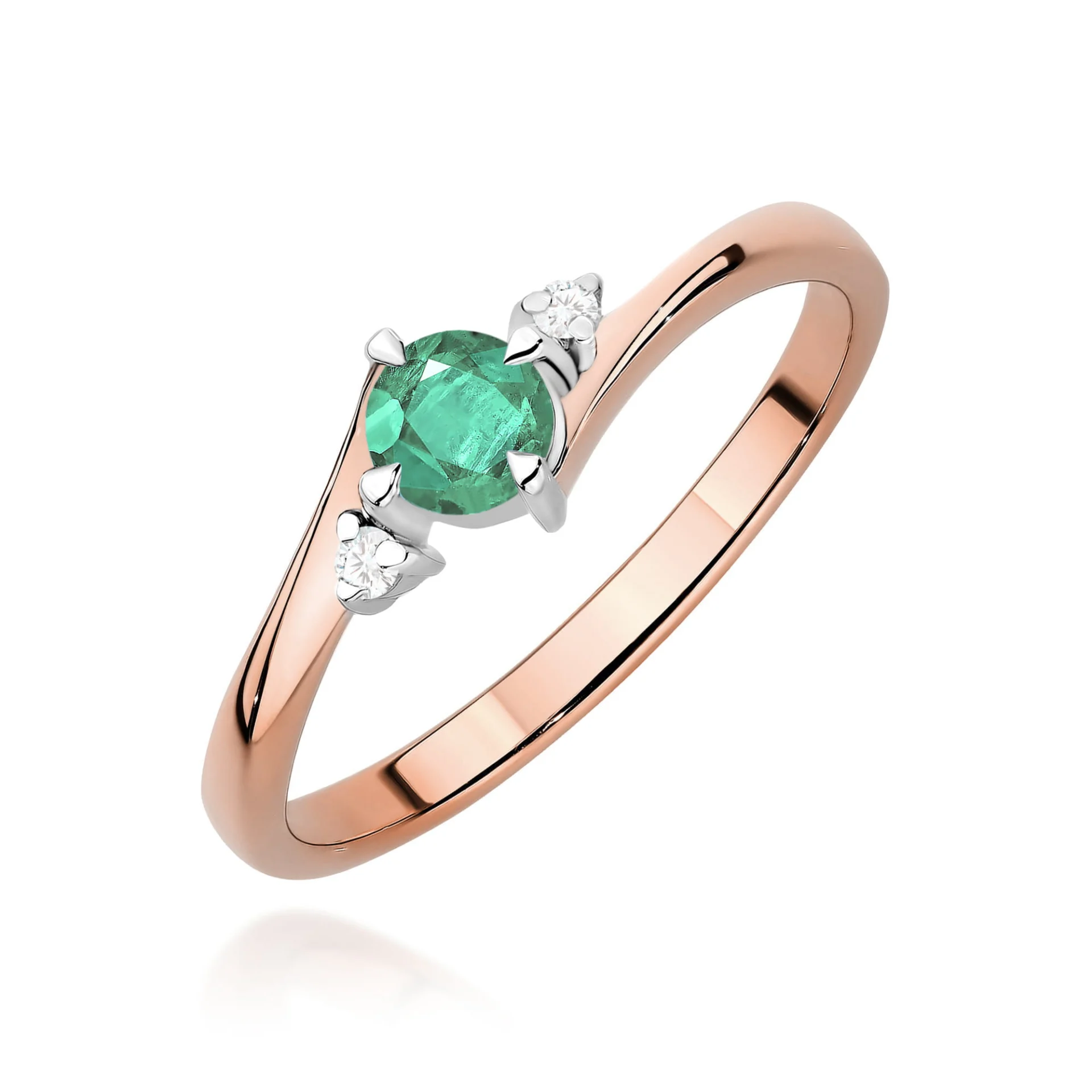 Pierścionek W0346 - Złoto Różowe, 585, Szmaragd, 0.30ct