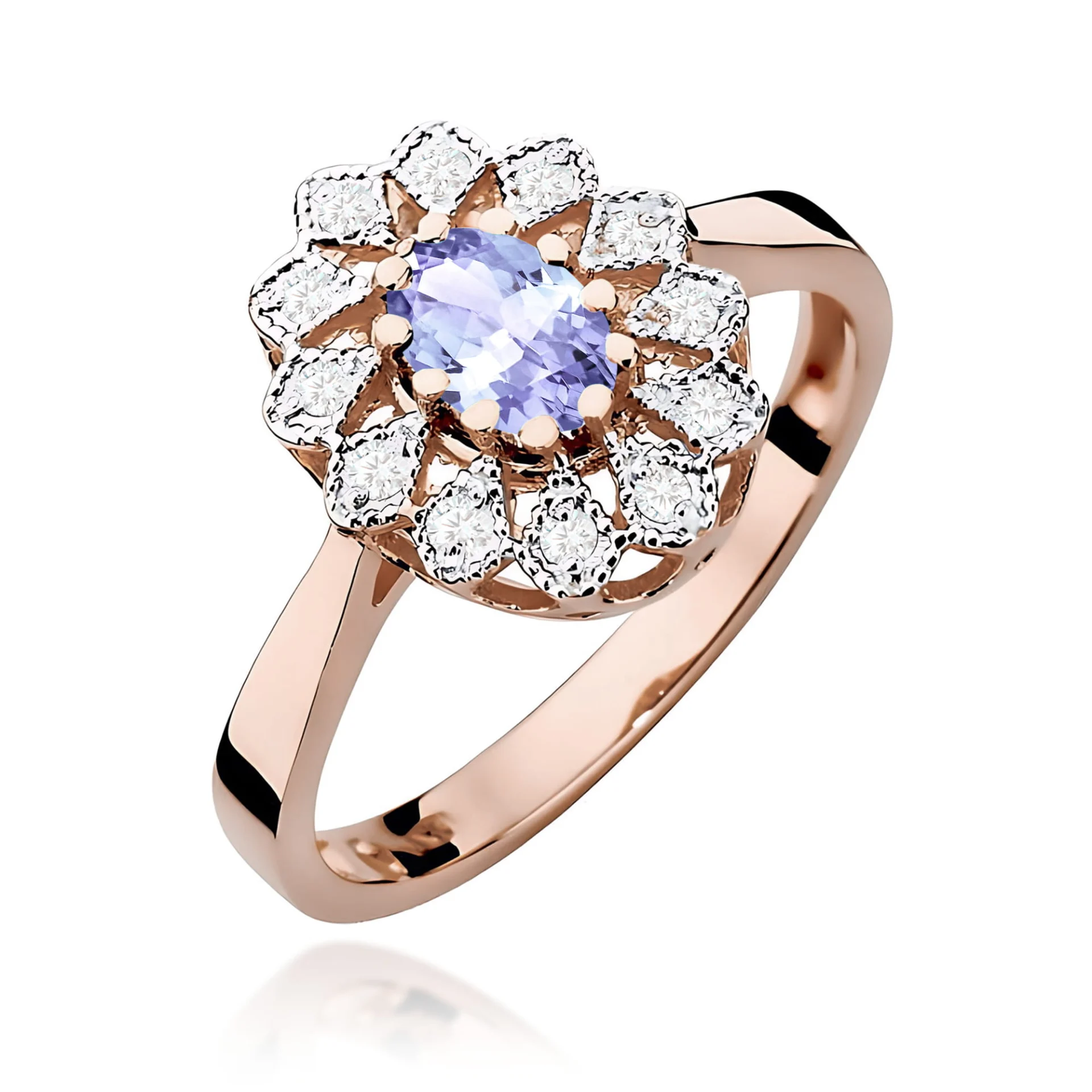 Pierścionek W0354 - Złoto Różowe, 585, Tanzanit