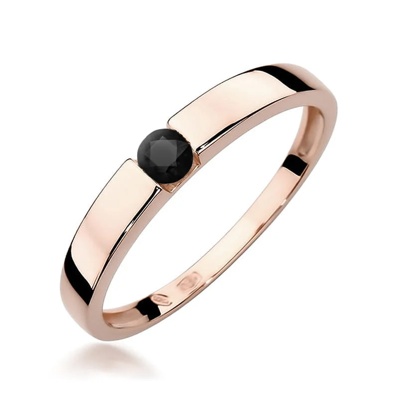 Pierścionek W0432 - Złoto Różowe, 585, Czarny Diament