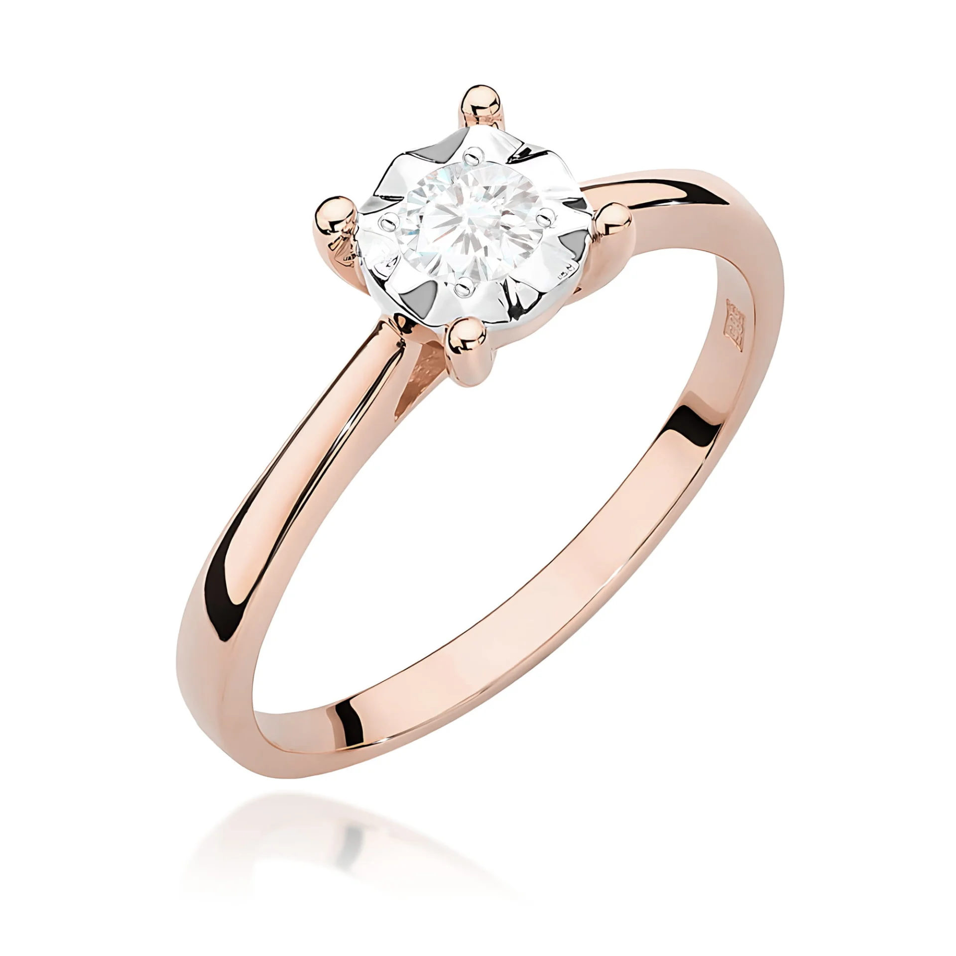 Pierścionek W0447 - Złoto Różowe, 585, Diament Laboratoryjny