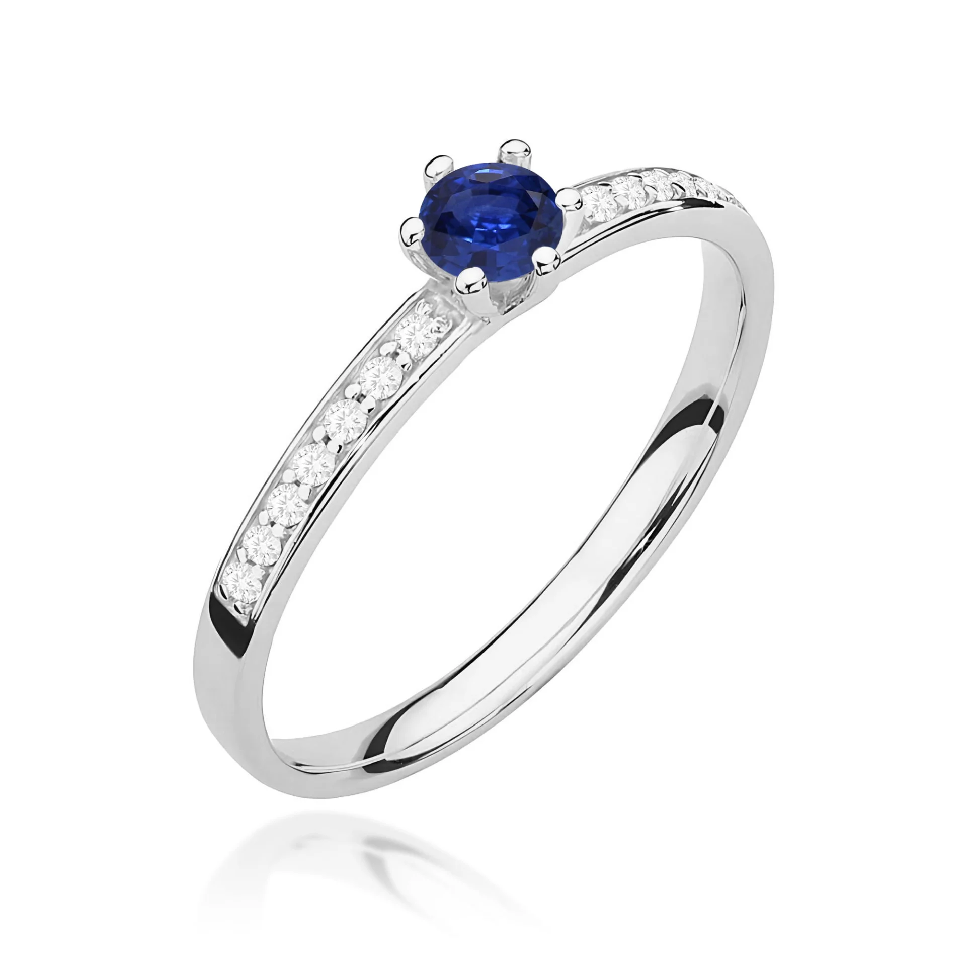 Pierścionek W0459 - Złoto Białe, 585, Szafir, 0.15ct