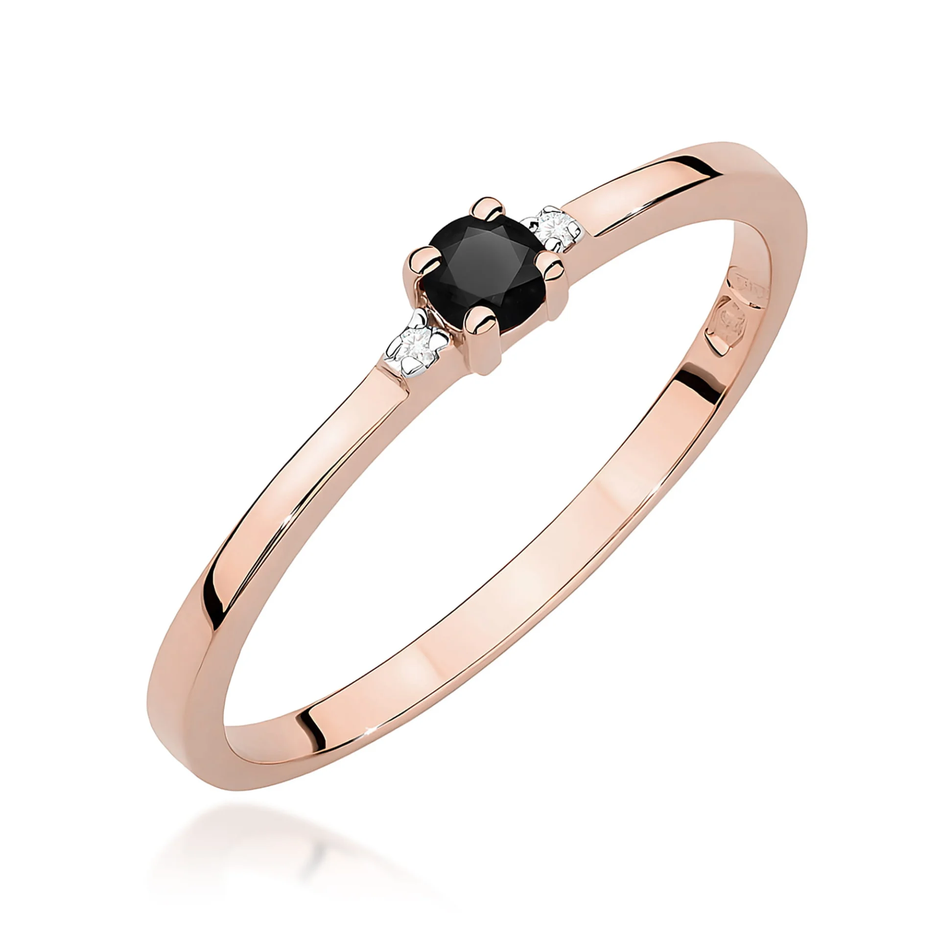 Pierścionek W0464 - Złoto Różowe, 585, Czarny Diament, 0.12ct