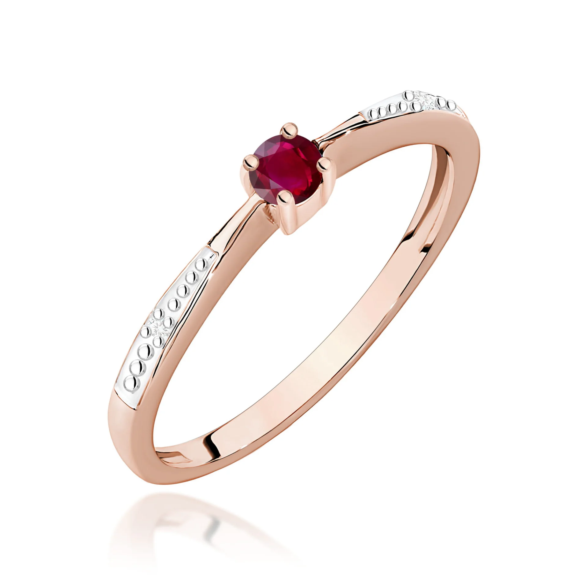 Pierścionek W0465 - Złoto Różowe, 585, Rubin