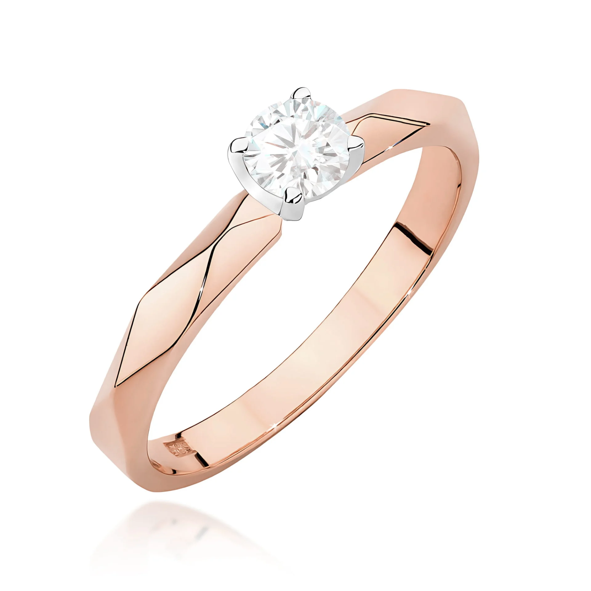 Pierścionek W0484 - Złoto Różowe, 585, Diament, 0.20ct