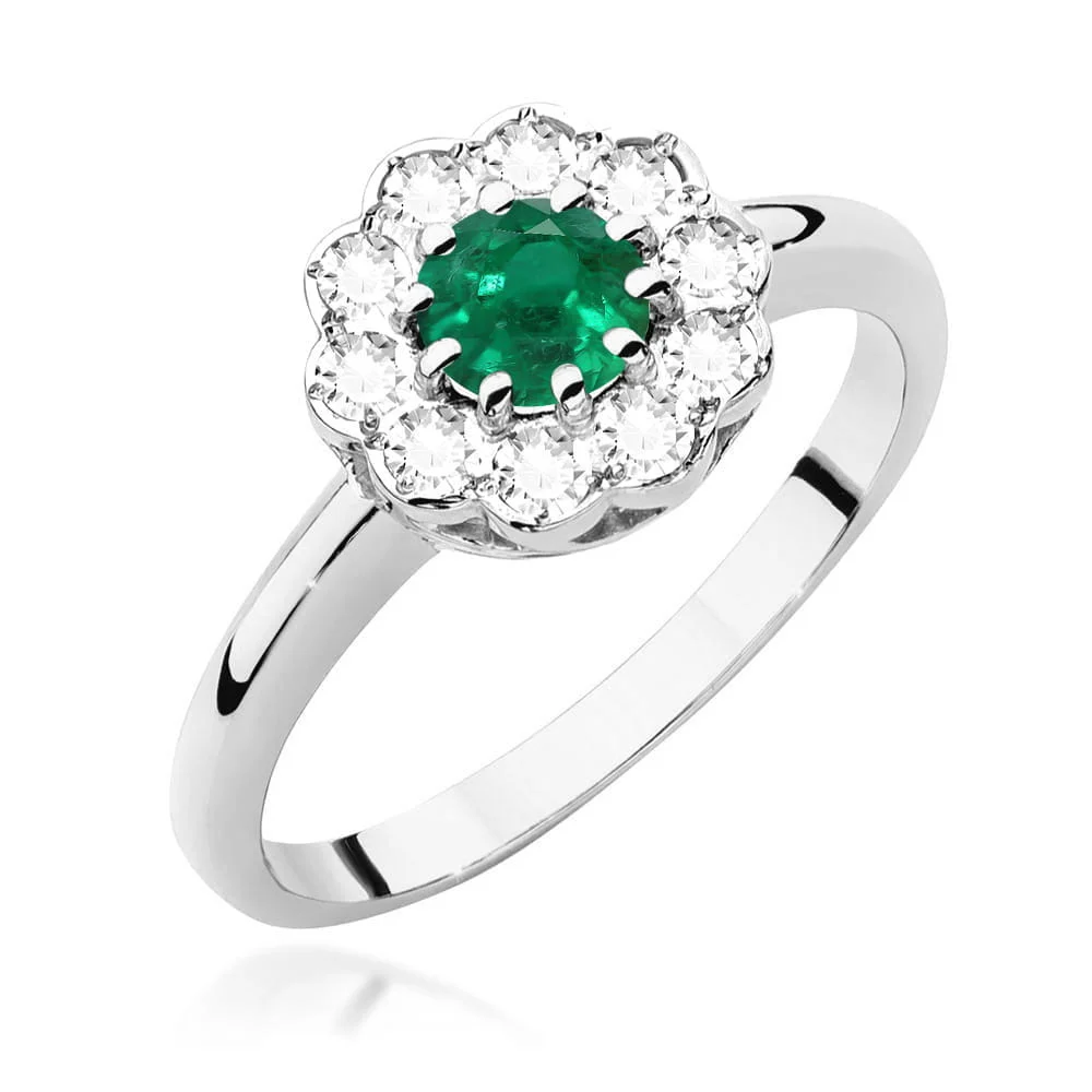 Pierścionek W0529 - Złoto Białe, 585, Szmaragd