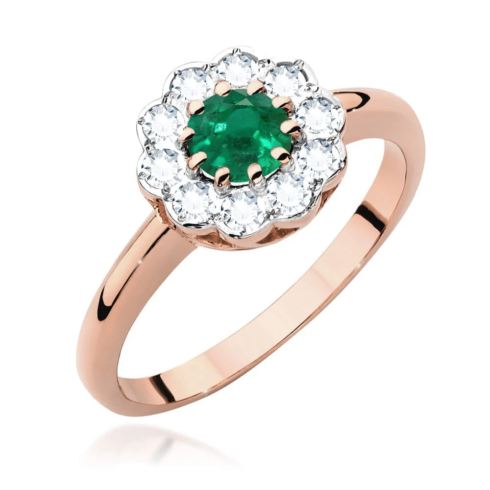 Pierścionek W0529 - Złoto Różowe, 585, Szmaragd