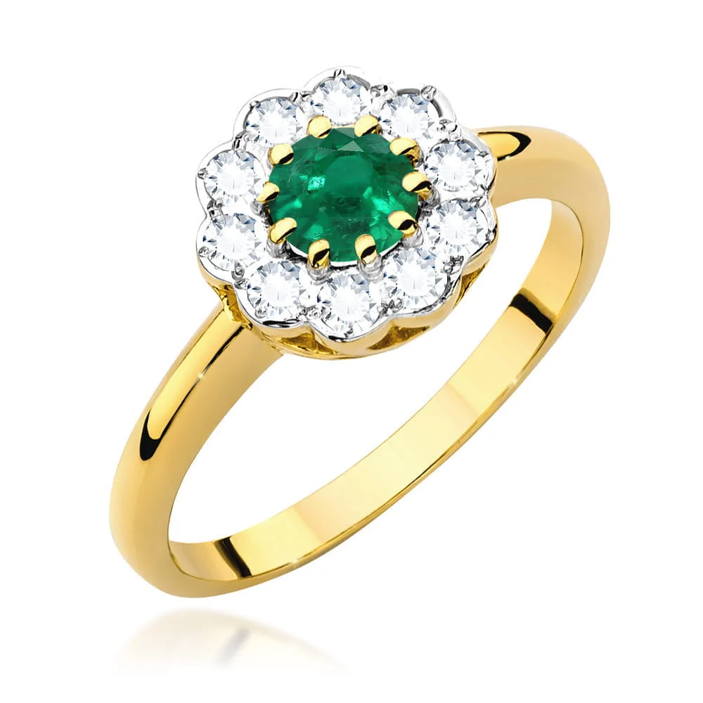 Pierścionek W0529 - Złoto Żółte, 585, Szmaragd