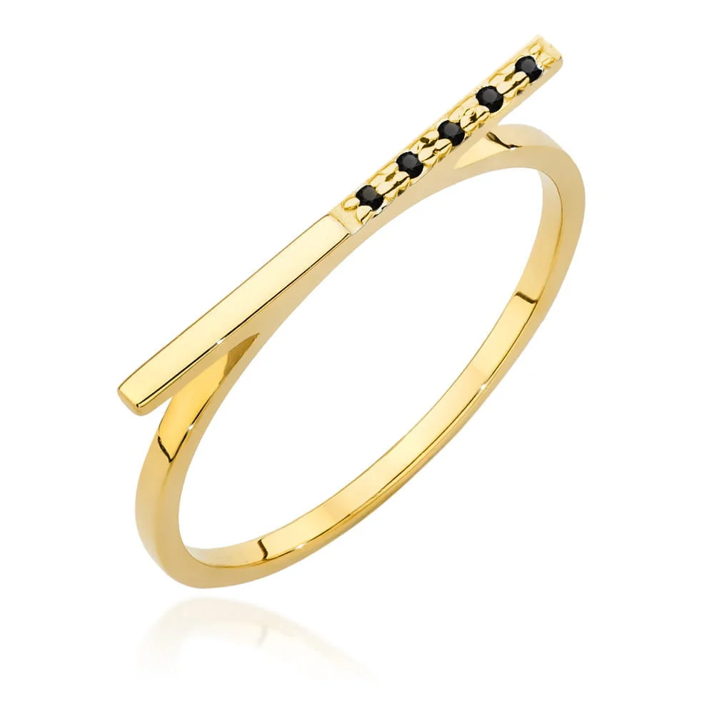 Pierścionek W0537 - Złoto Żółte, 585, Czarny Diament