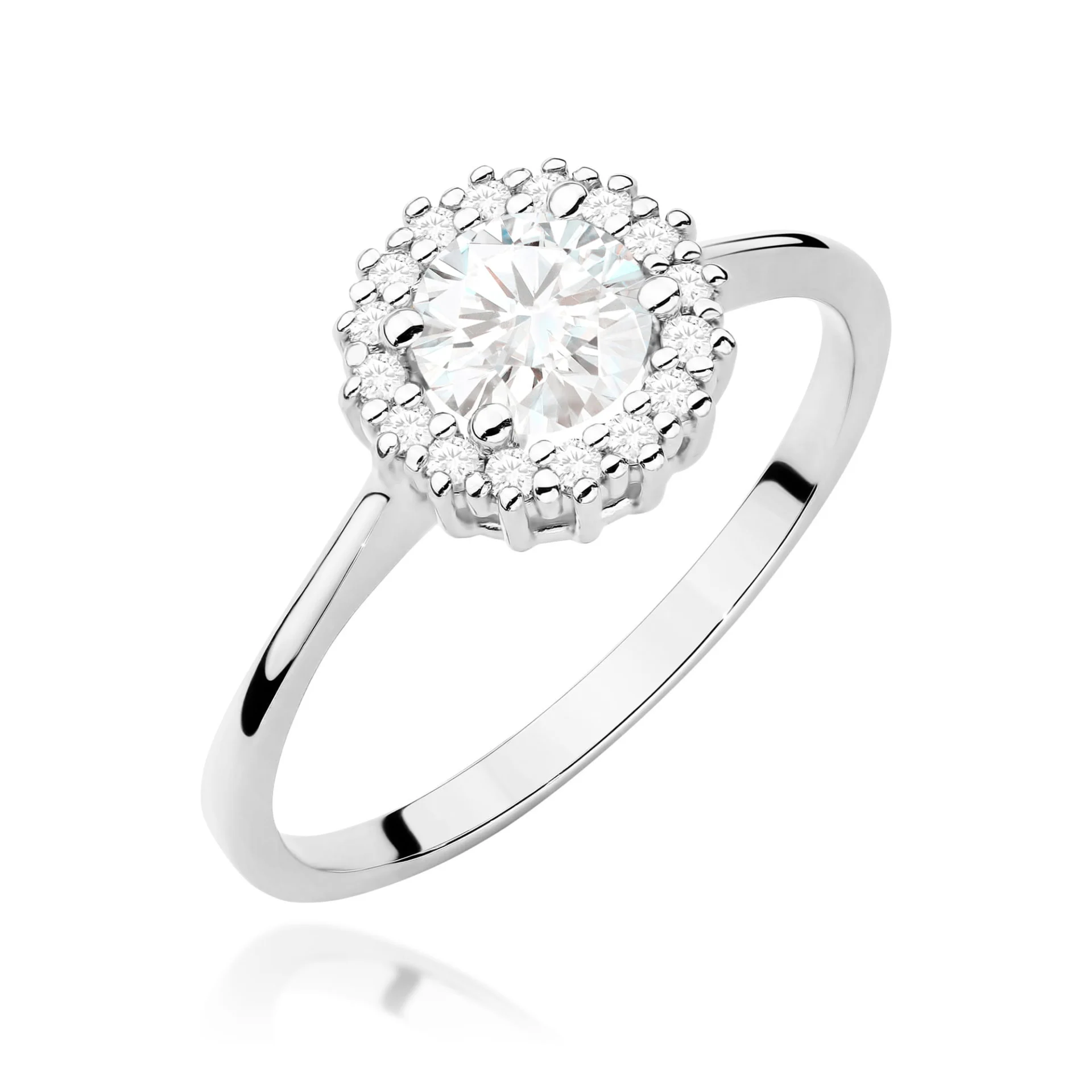 Pierścionek W0572 - Złoto Białe, 585, Biały Szafir, Diament