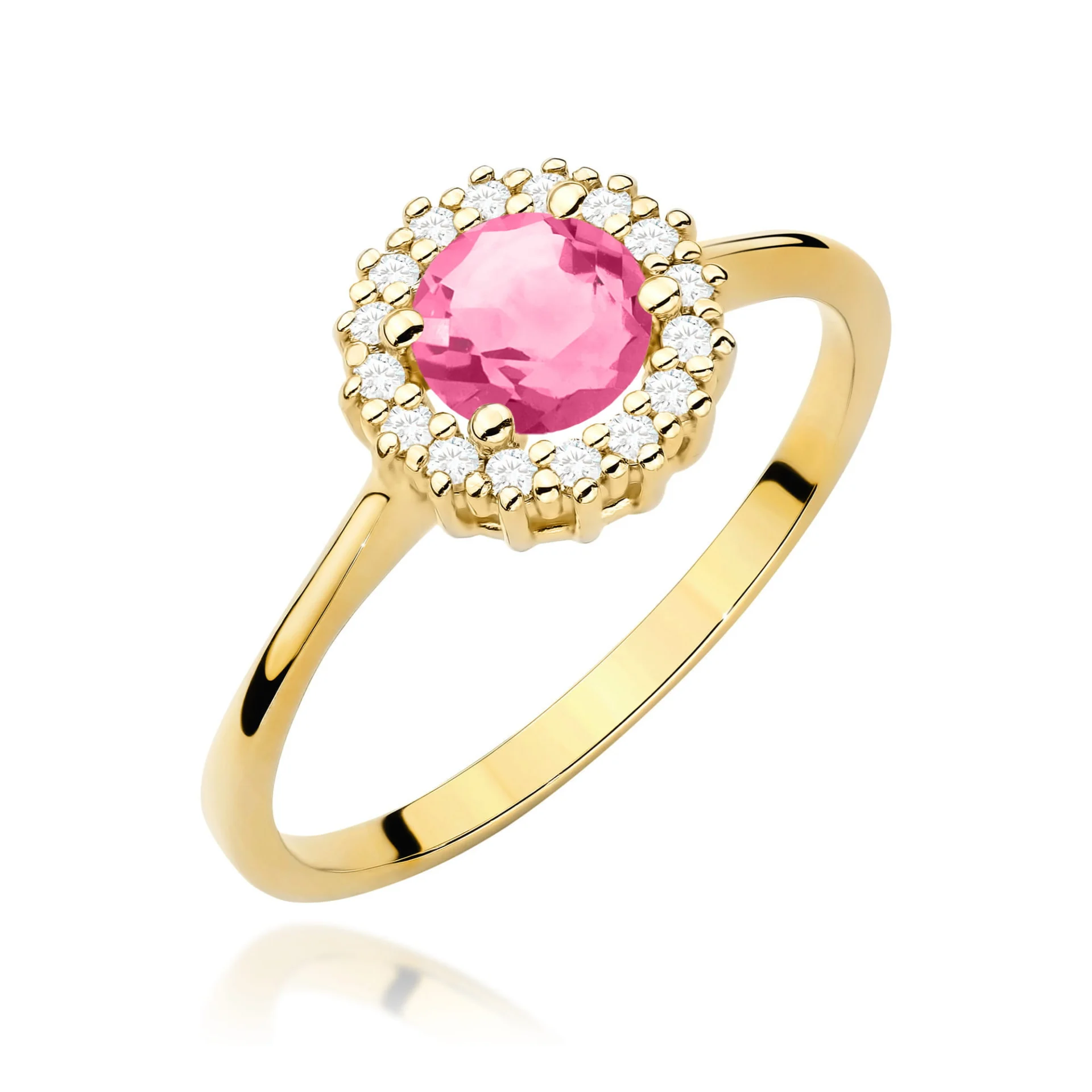 Pierścionek W0572 - Złoto Żółte, 585, Różowy Topaz, Diament