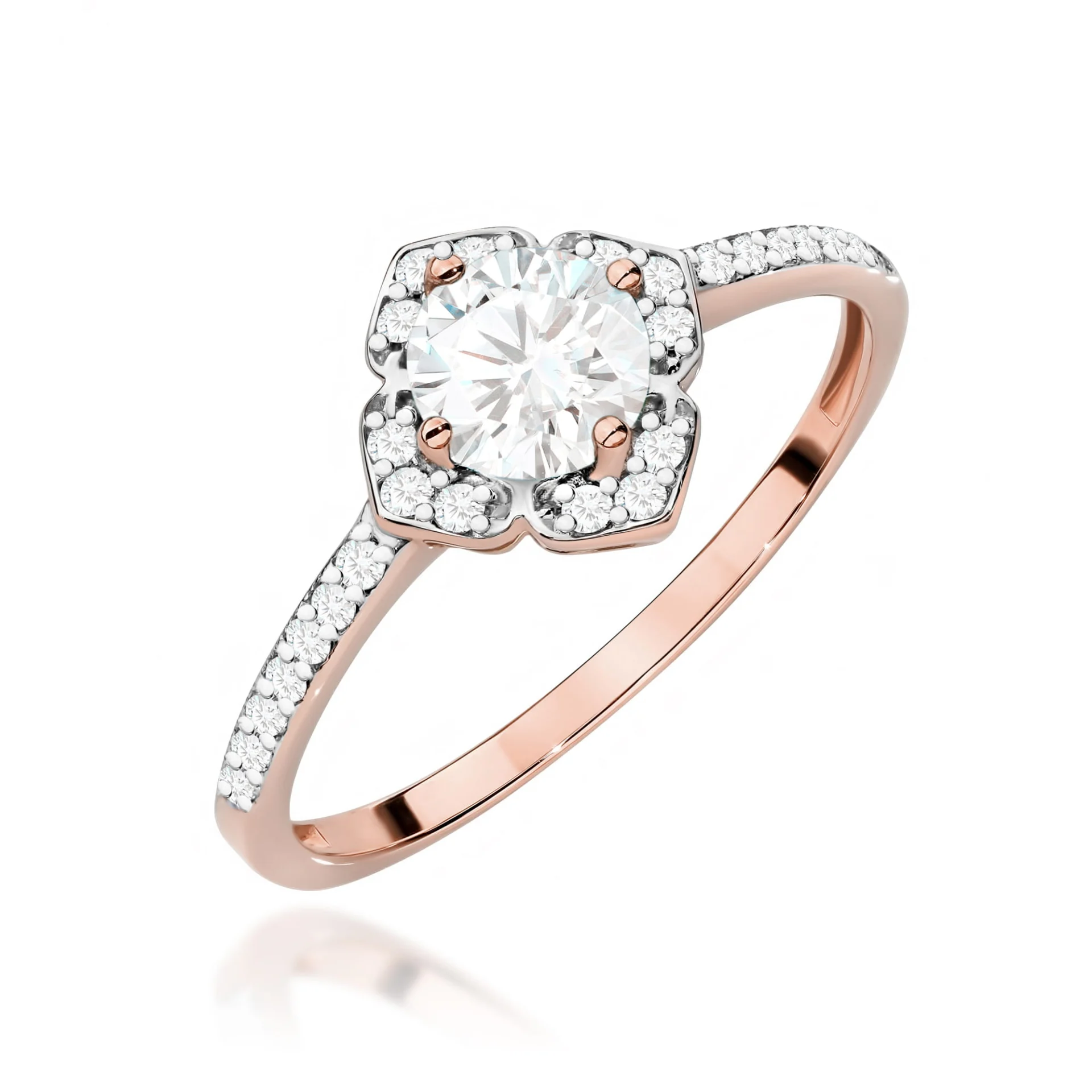 Pierścionek W0603 - Złoto Różowe, 585, Biały Szafir