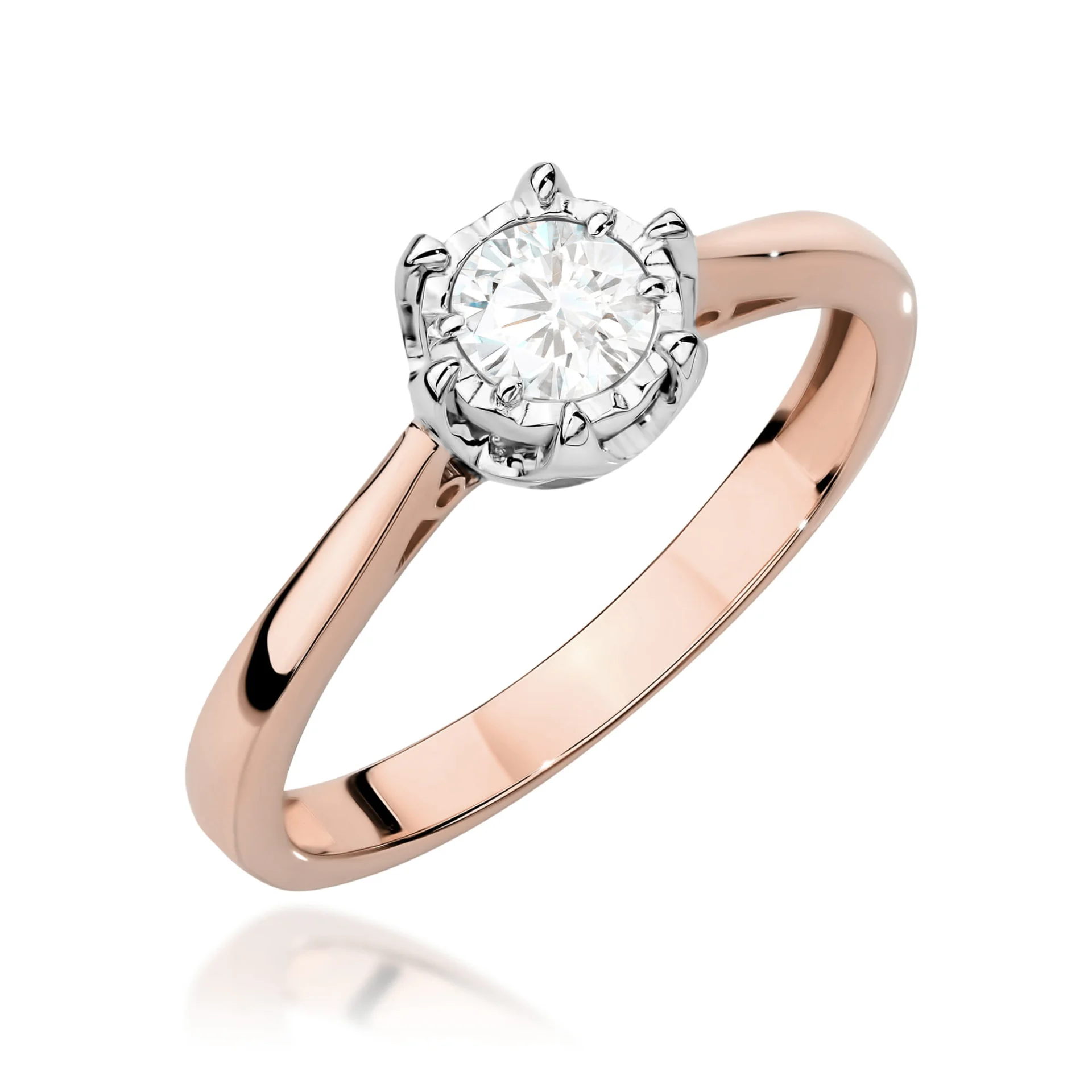 Pierścionek W0605 - Złoto Różowe, 585, Diament Laboratoryjny