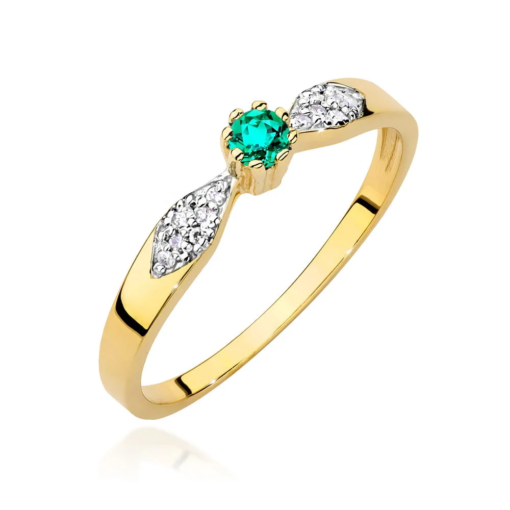 Pierścionek W0613 - Złoto Żółte, 585, Szmaragd