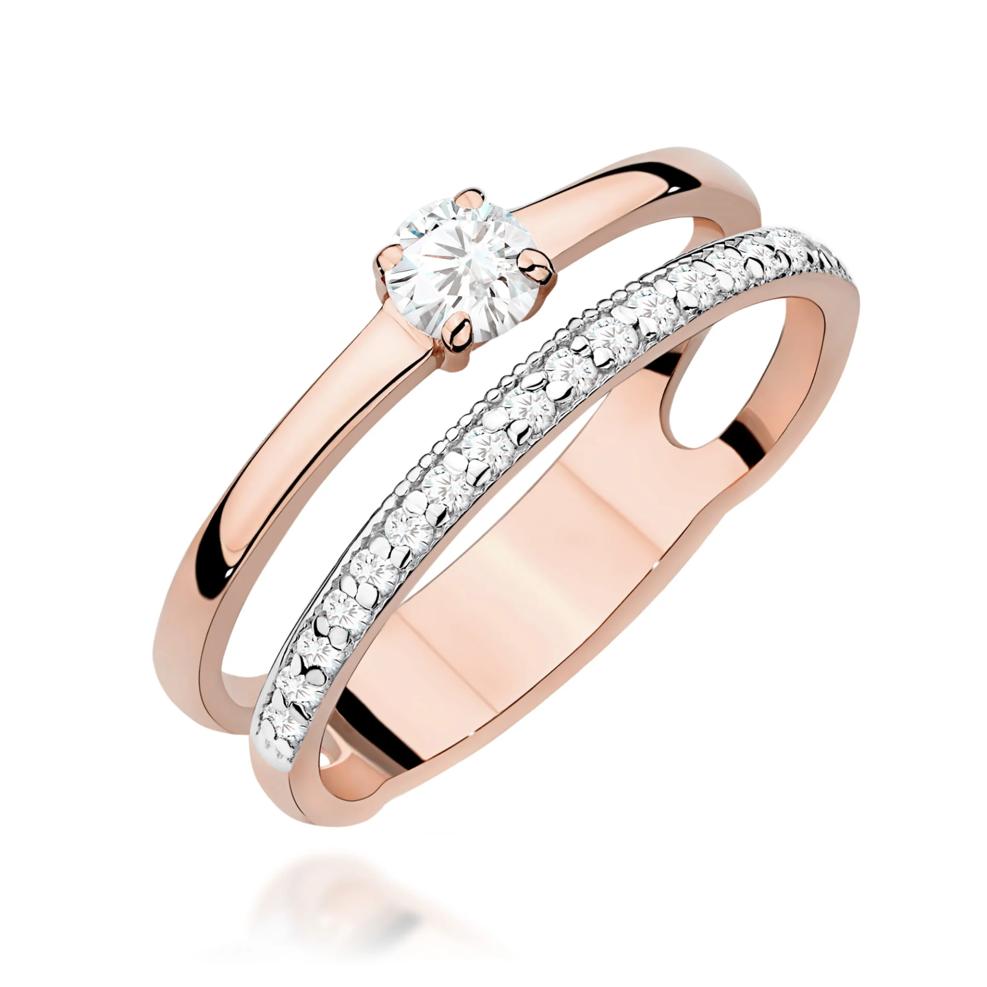 Pierścionek W0674 - Złoto Różowe, 585, Diament Laboratoryjny