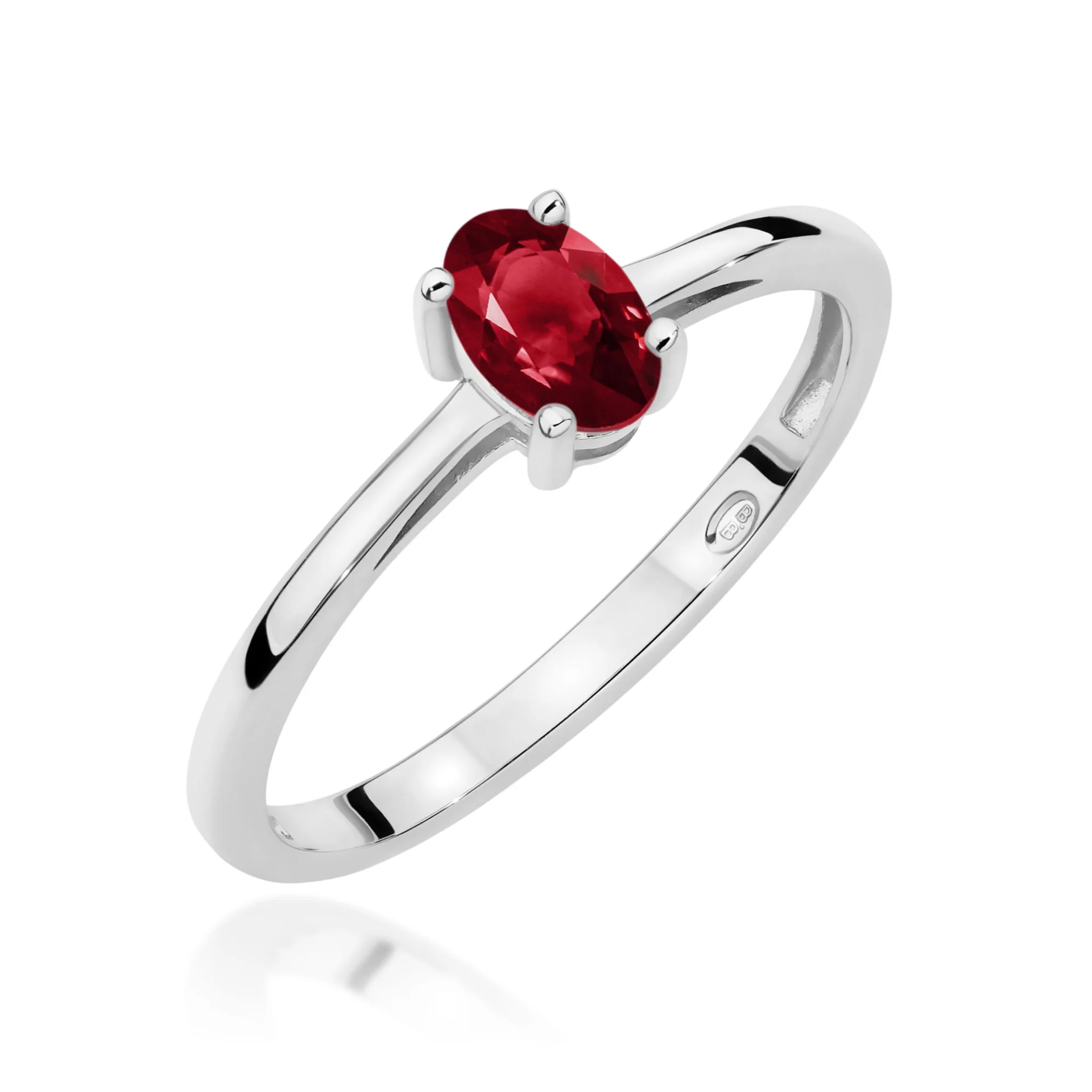 Pierścionek W0685 - Złoto Białe, 585, Granat