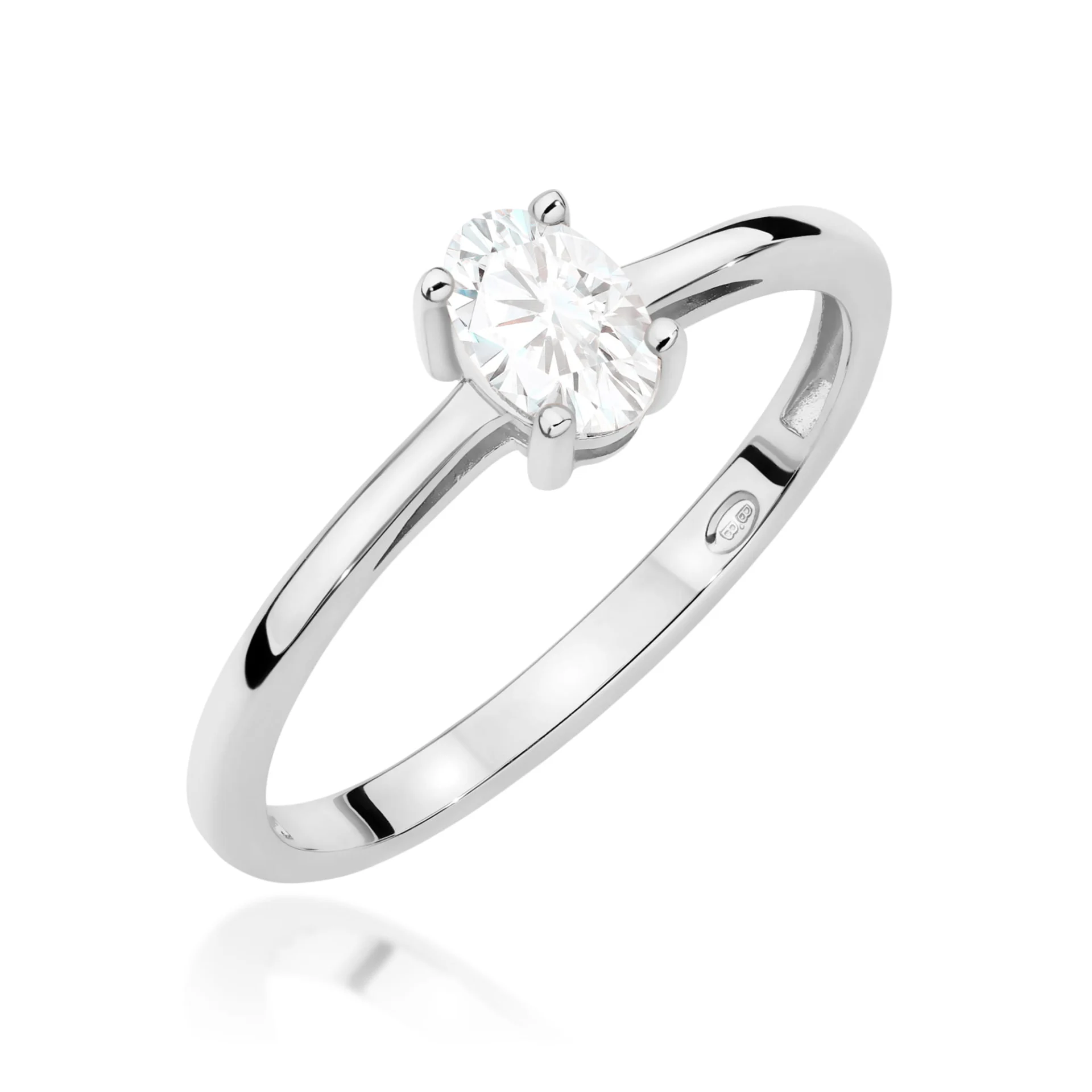 Pierścionek W0685 - Złoto Białe, 585, Biały Szafir