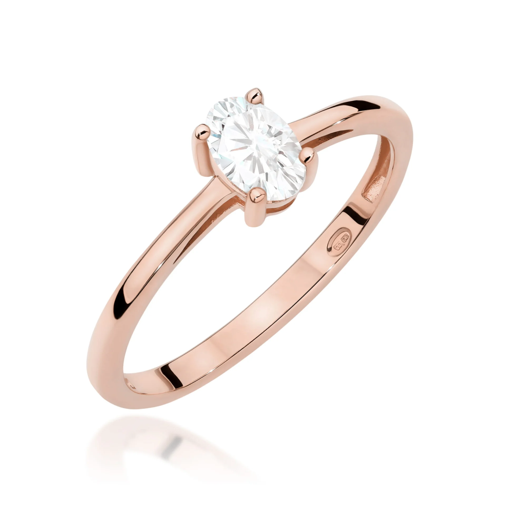 Pierścionek W0685 - Złoto Różowe, 585, Biały Szafir