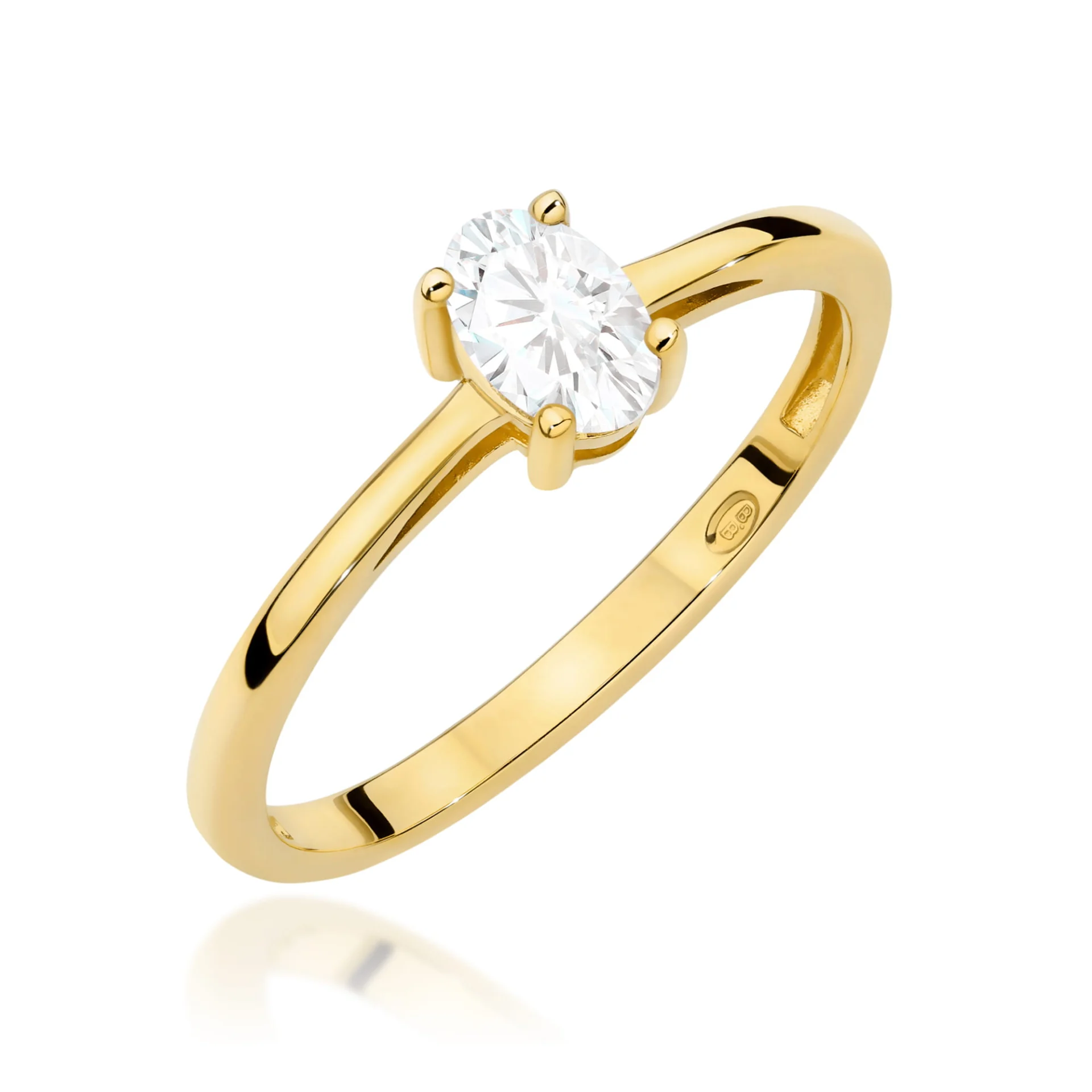 Pierścionek W0685 - Złoto Żółte, 585, Biały Szafir