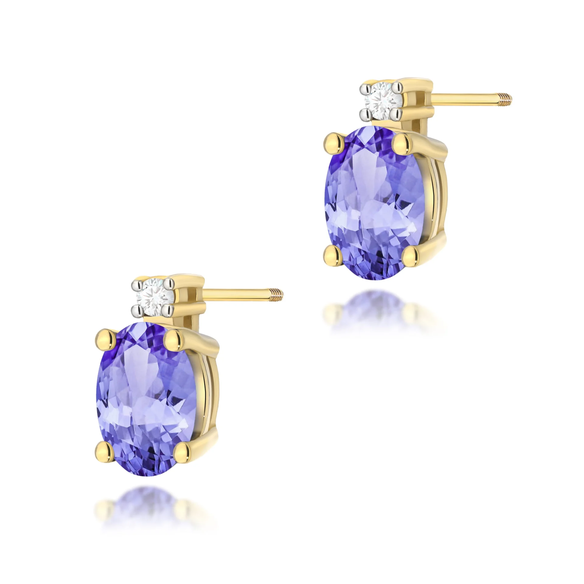 Kolczyki K0001 - Złoto Żółte, 585, Tanzanit, Sztyft zakręcany