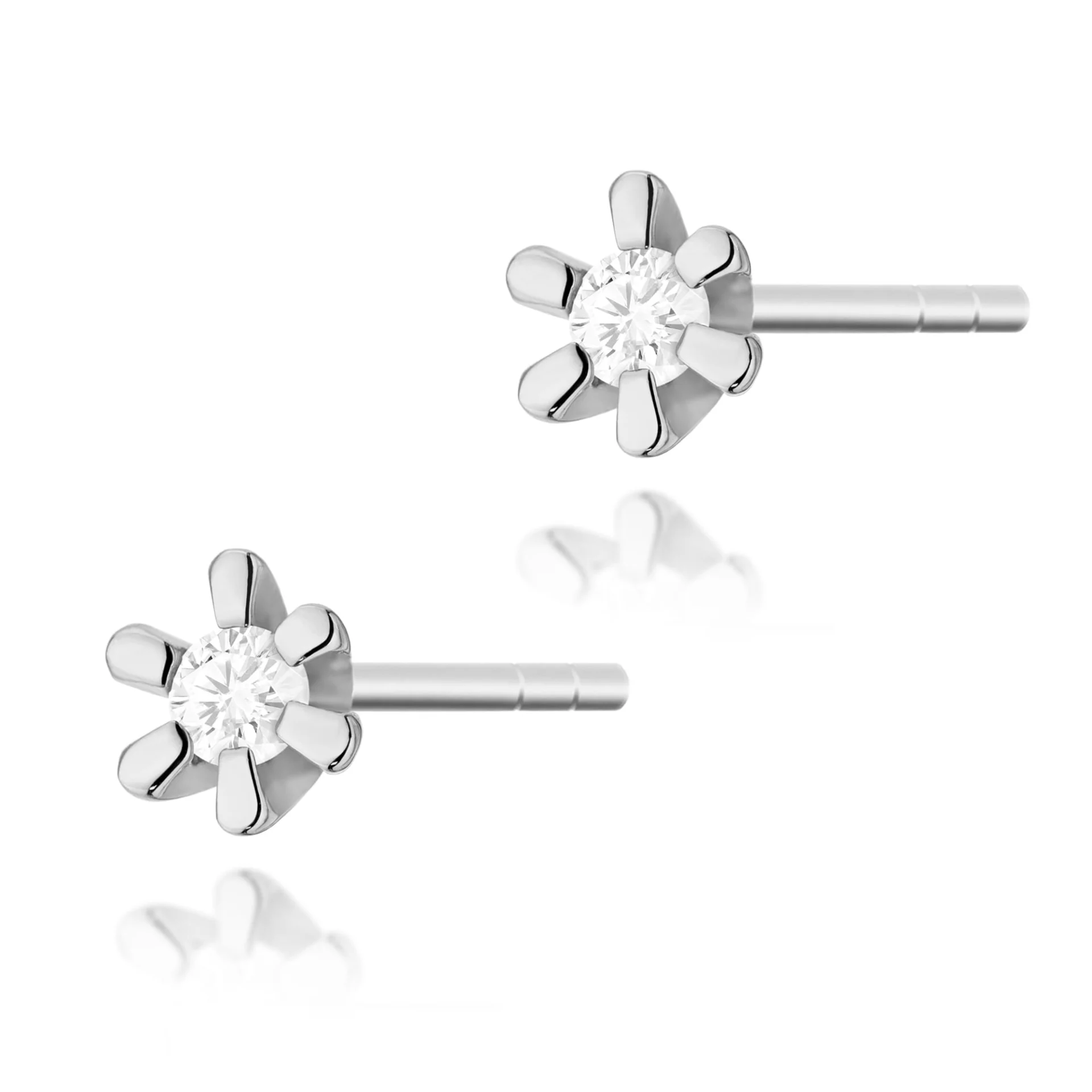 Kolczyki K0029 - Złoto Białe, 585, Diament, 2 x 0.02ct, Sztyft