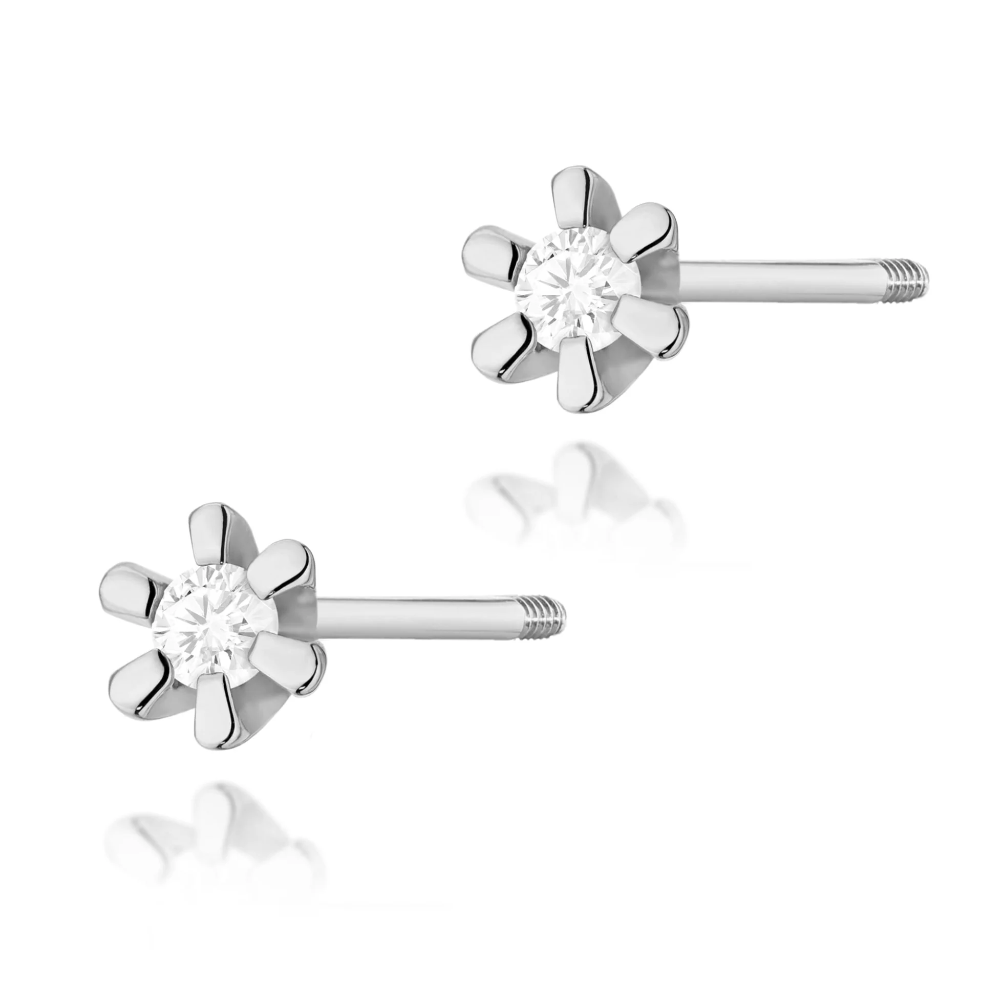 Kolczyki K0029 - Złoto Białe, 585, Diament, 2 x 0.02ct, Sztyft zakręcany