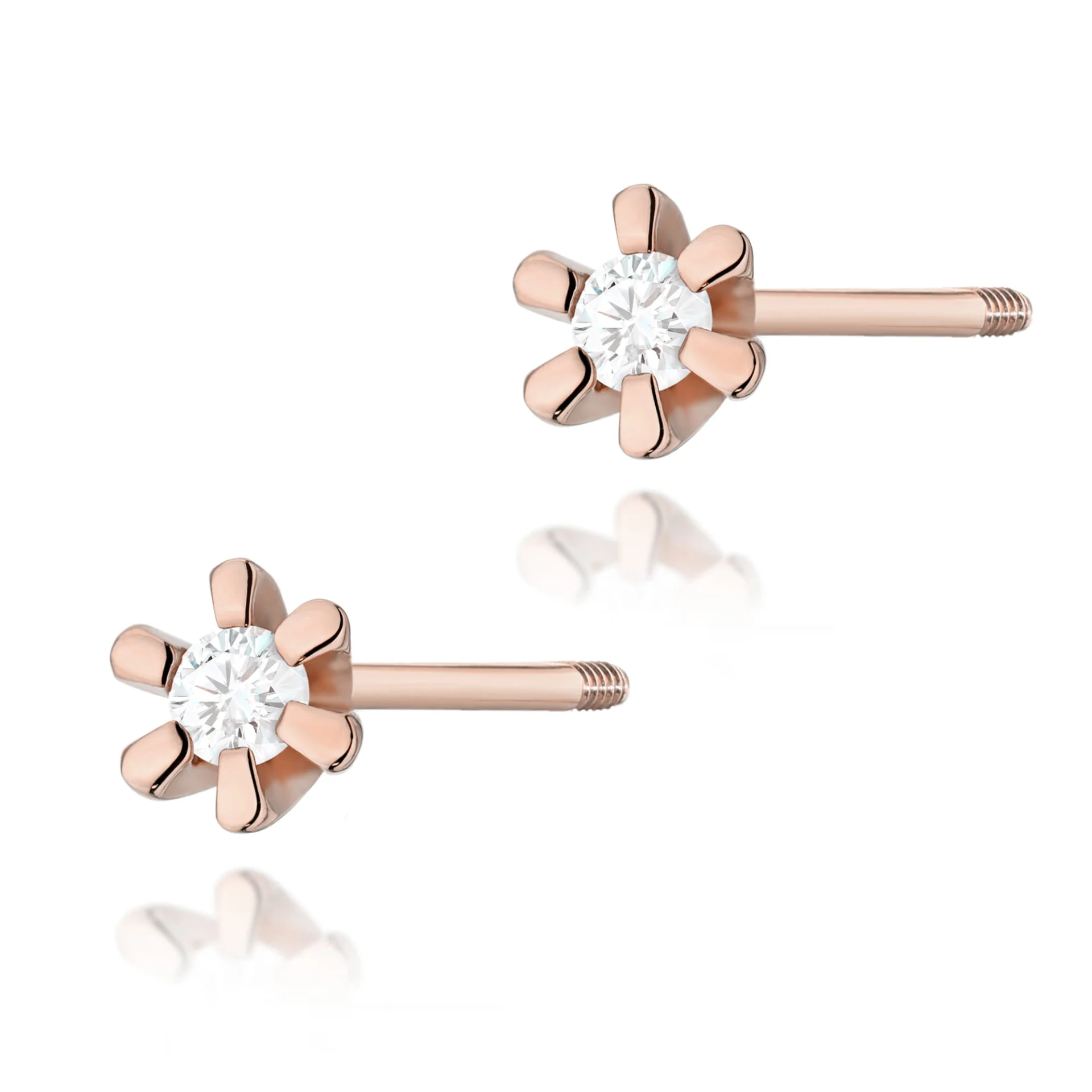 Kolczyki K0029 - Złoto Różowe, 585, Diament, 2 x 0.02ct, Sztyft zakręcany