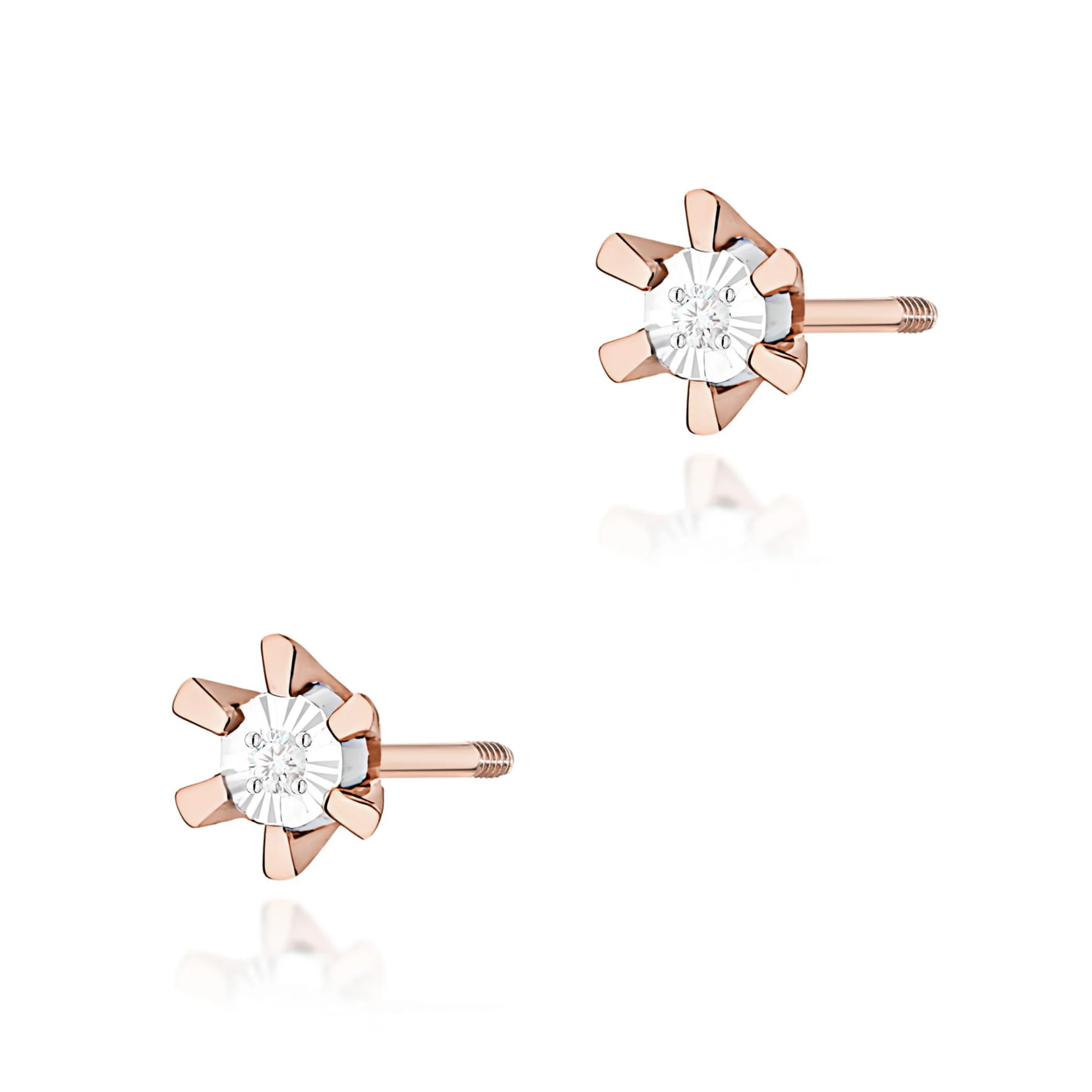 Kolczyki K0029 - Złoto Różowe, 585, Diament, 2 x 0.0086ct, Sztyft zakręcany