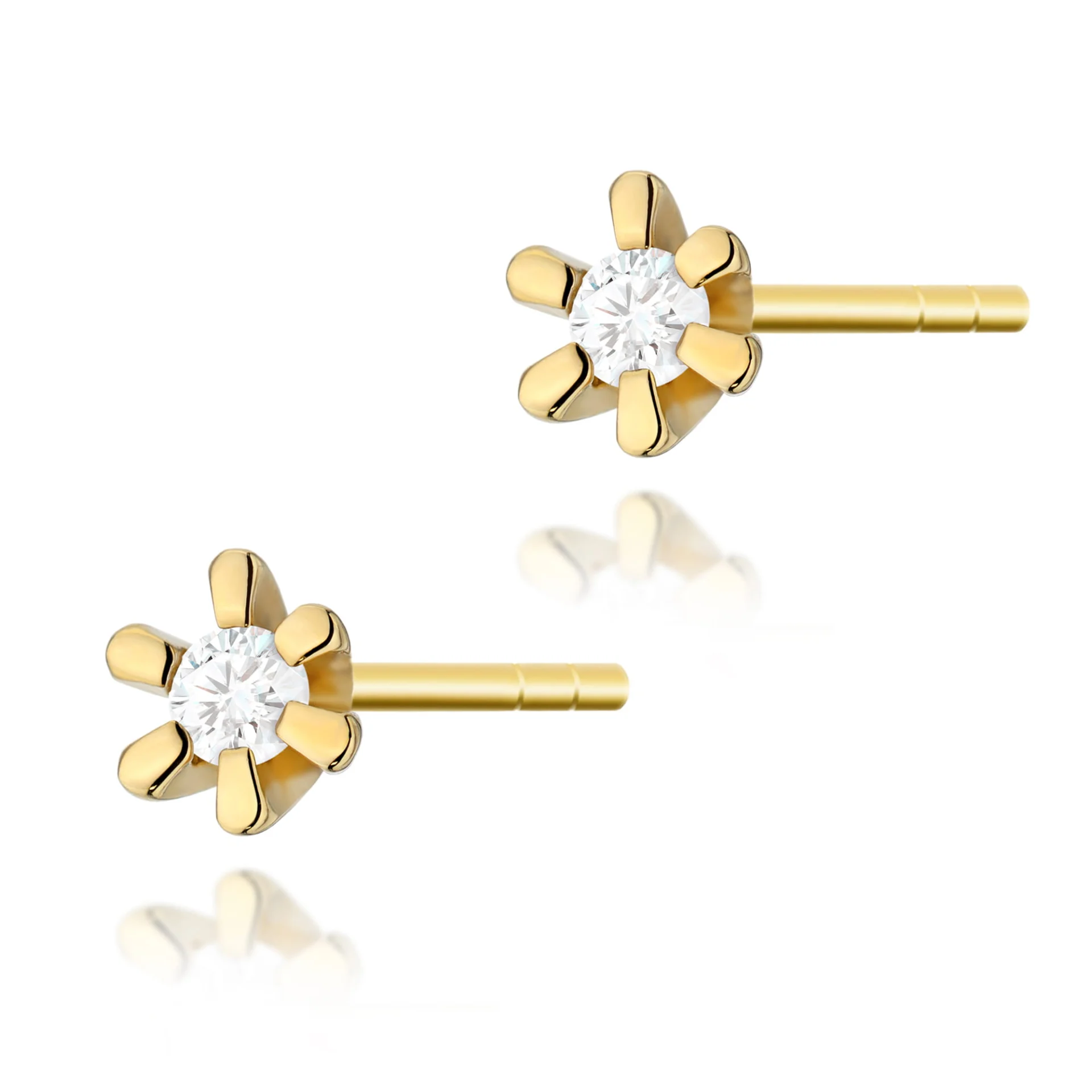 Kolczyki K0029 - Złoto Żółte, 585, Diament, 2 x 0.02ct, Sztyft