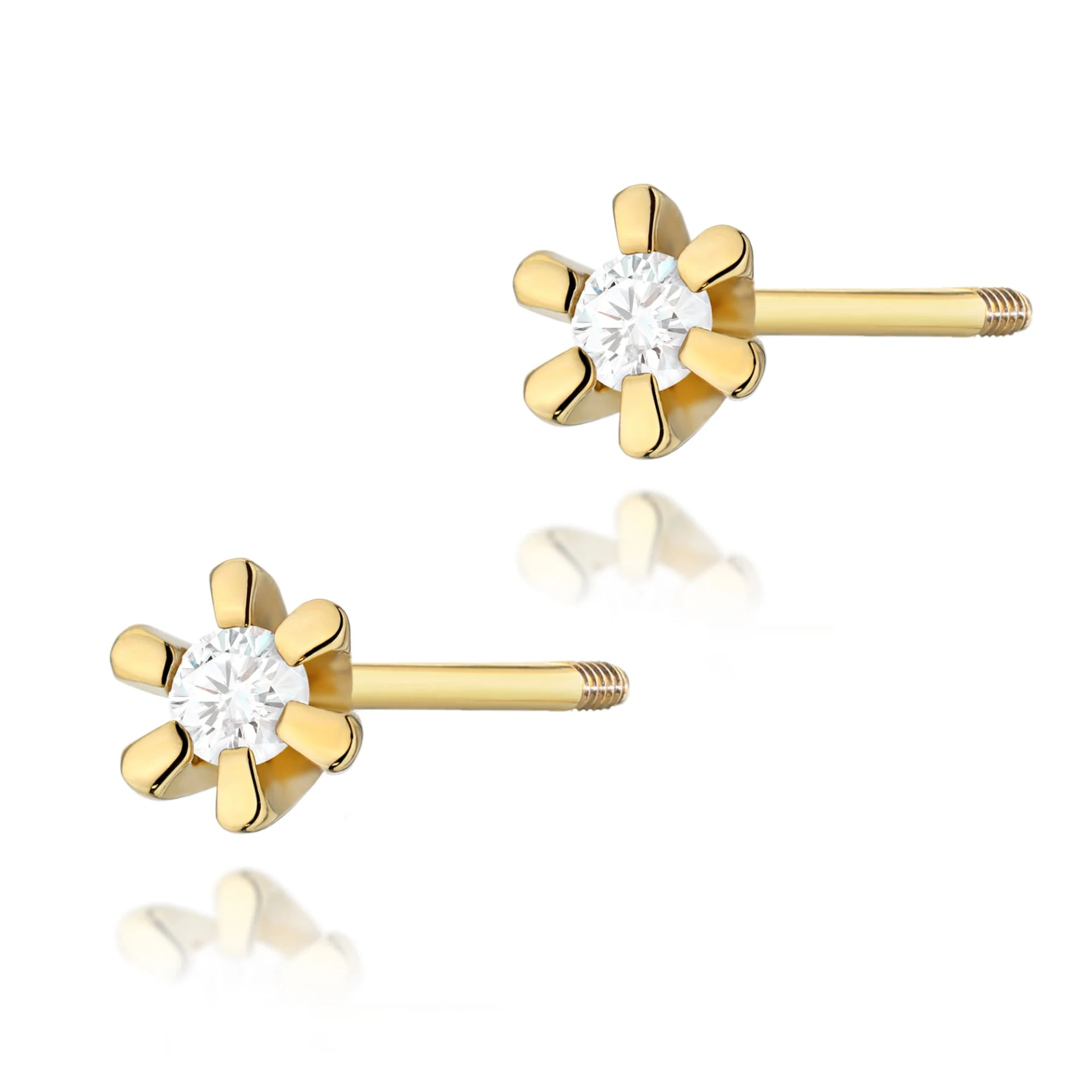 Kolczyki K0029 - Złoto Żółte, 585, Diament, 2 x 0.02ct, Sztyft zakręcany