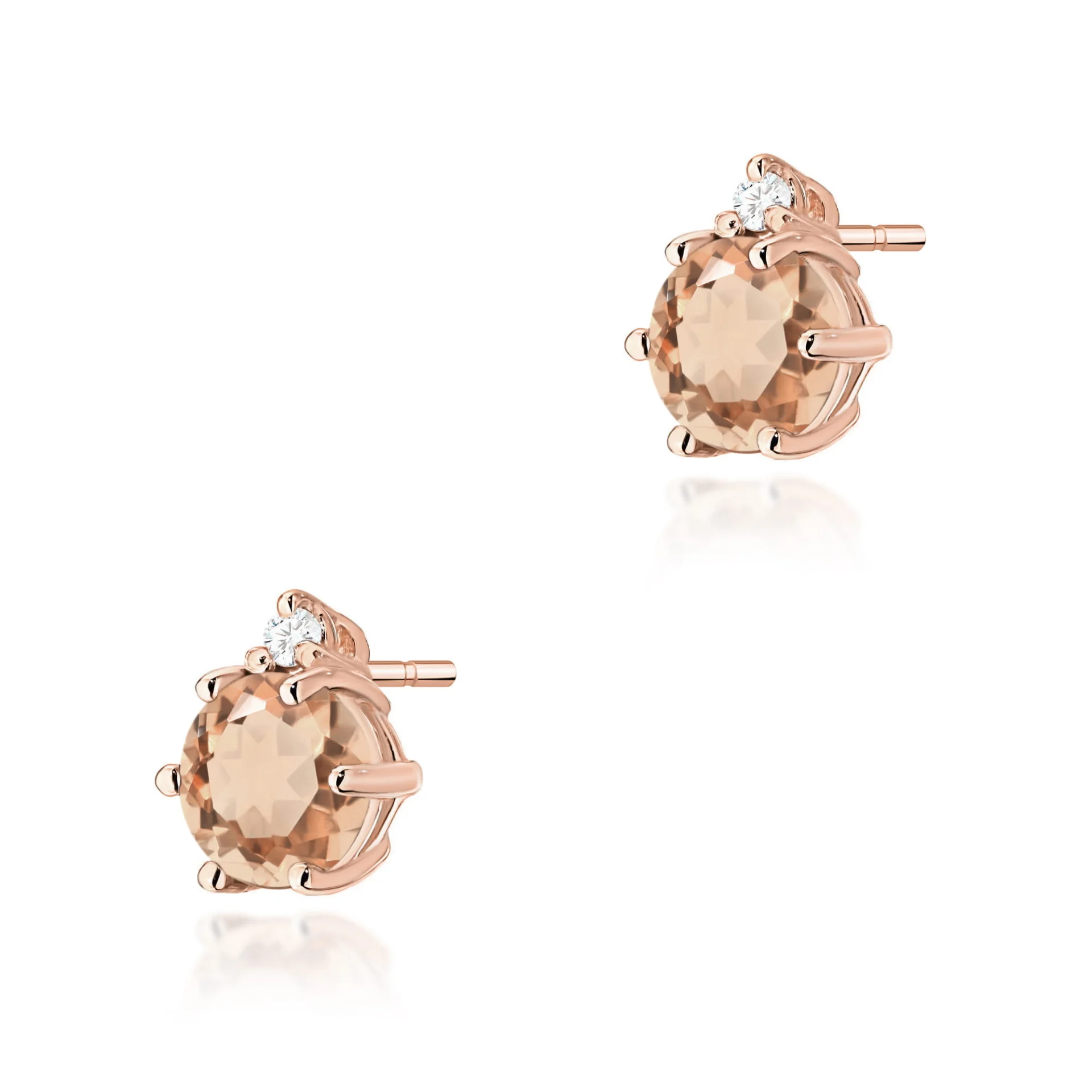 Kolczyki K0076 - Złoto Różowe, 585, Sztyft, Morganit, Diament