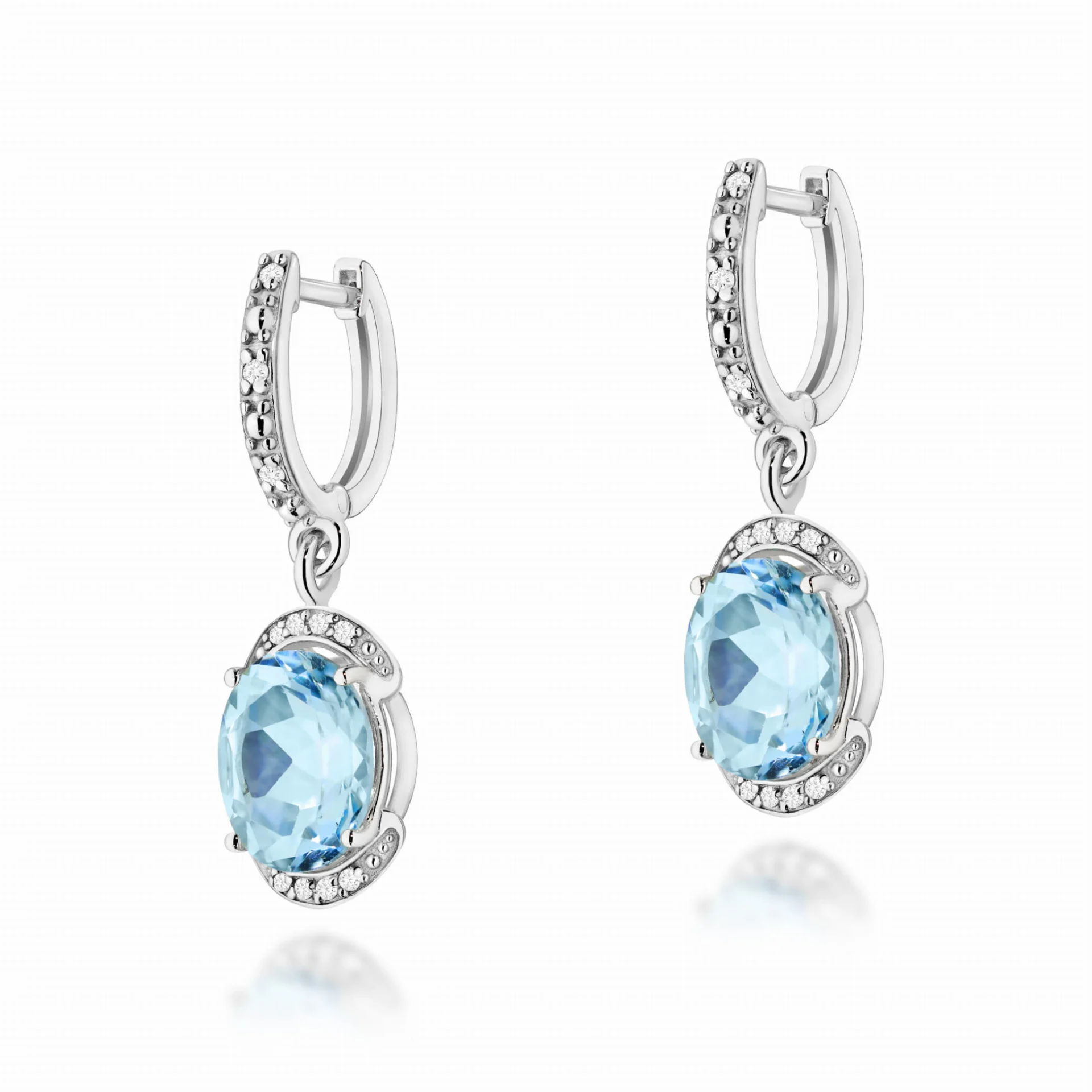 Kolczyki K0150 - Złoto Białe, 585, 2 x 3.00ct, Topaz, Diament