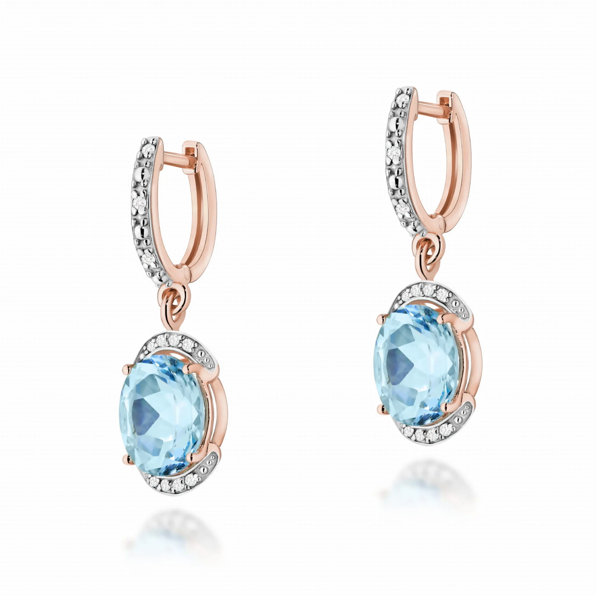 Kolczyki K0150 - Złoto Różowe, 585, 2 x 3.00ct, Topaz, Diament