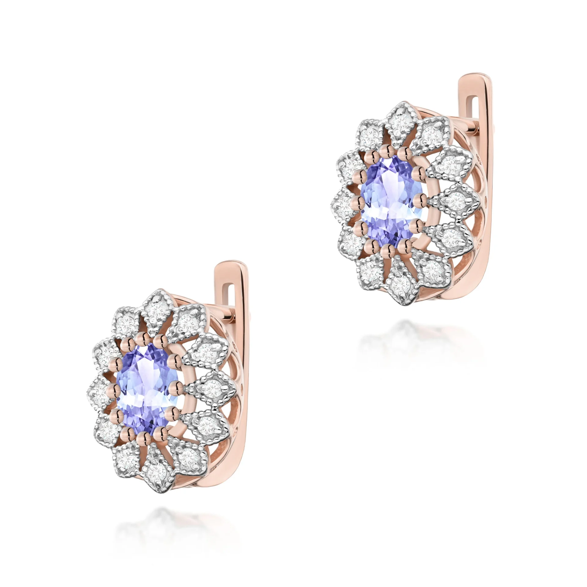 Kolczyki K0354 - Złoto Różowe, 585, Tanzanit, Diament