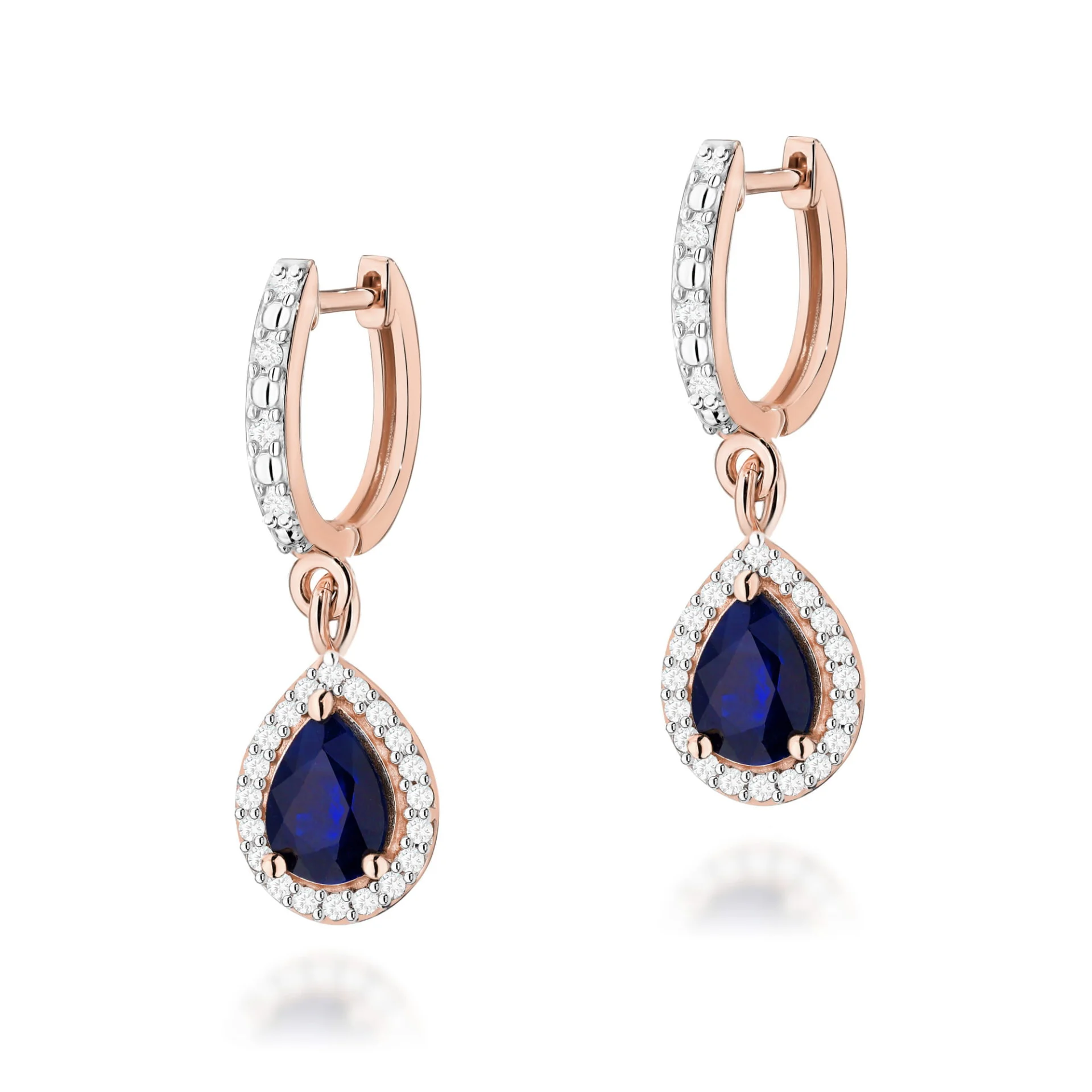 Kolczyki K0455 - Złoto Różowe, 585, Szafir